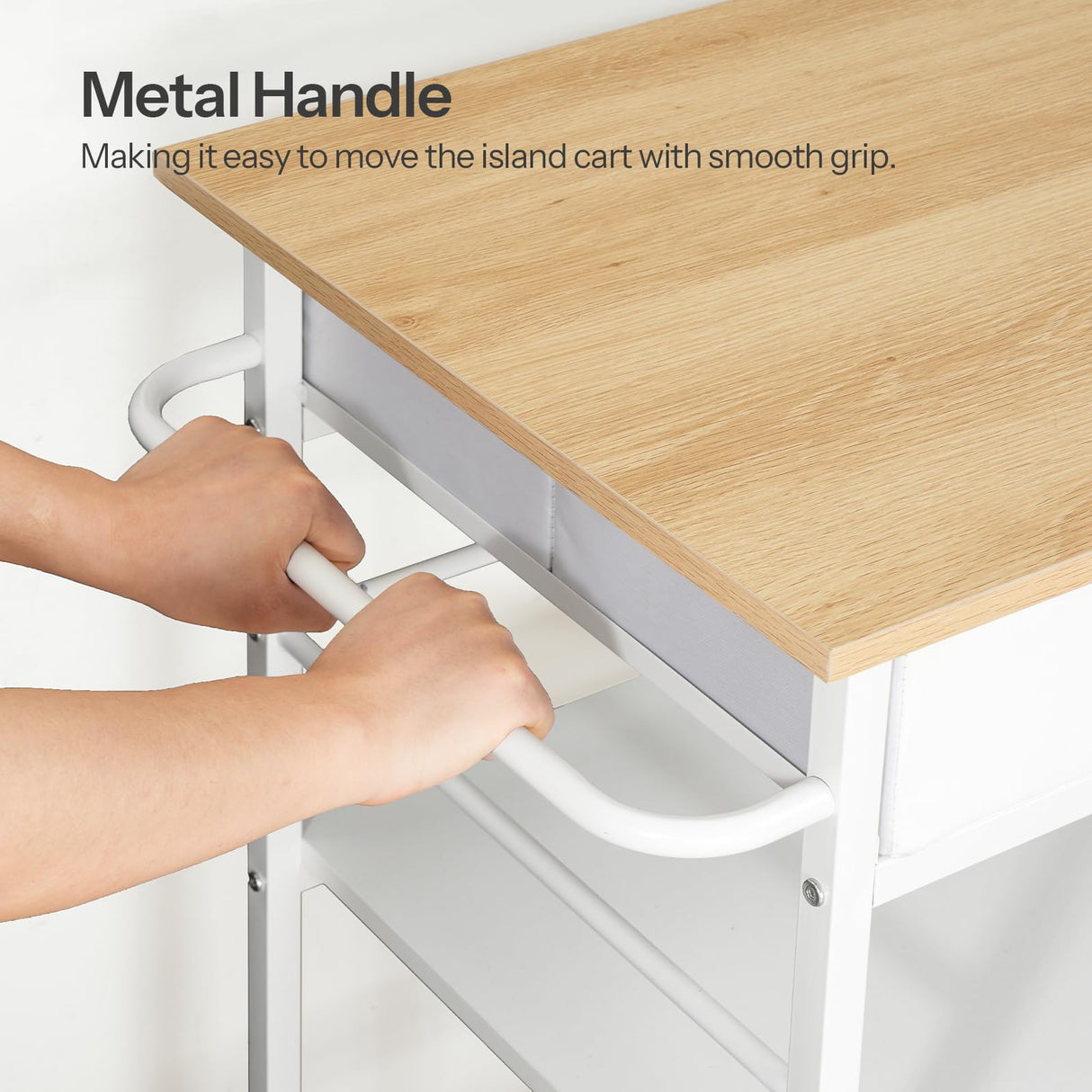 HOOBRO Kitchen Island with Storage, Rolling Island Cart for Kitchen with 2 Drawers & Outlet, 3 Tier Coffee Station and Microwave Stand, Kitchen Island Table for Home, Natural and White WN08UZD01 HOOBRO