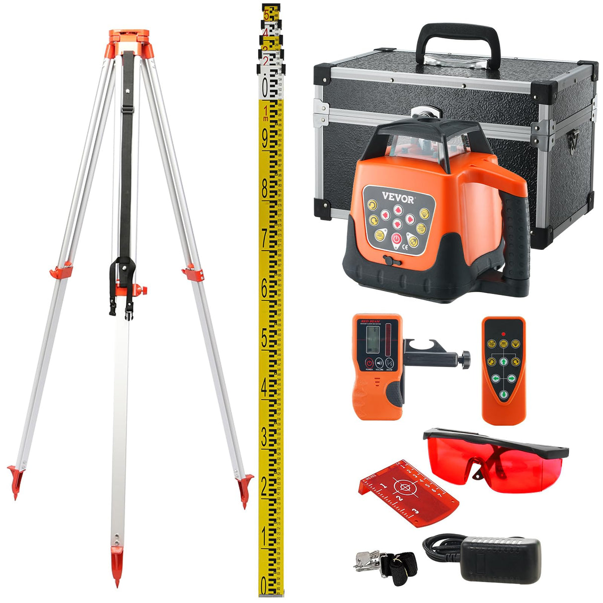 VEVOR Red Rotary Laser Level 1650ft, 360 Degree Self Leveling Laser Level Kit,with Surveying Tripod&5m Staff,IP66 Waterproof Remote Control,5 Rotation Speeds&4 Angles Adjustment for Construction VEVOR