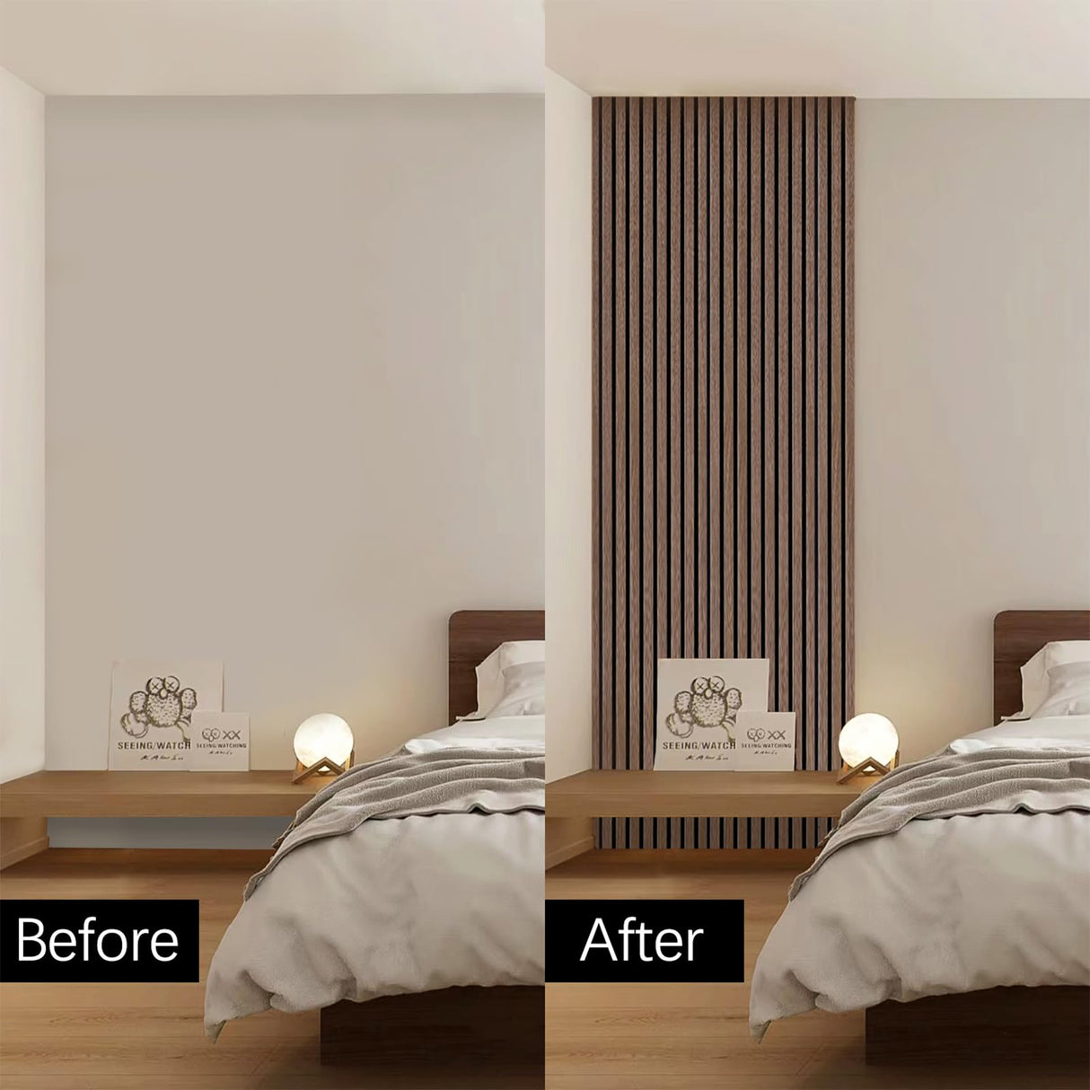 ARMURO Wood Panels for Wall - 2 PCS Wood Slat Wall Panel, Natural Walnut Veneer Acoustic Wall Panels - 12.6" W x 94.5" L ARMURO