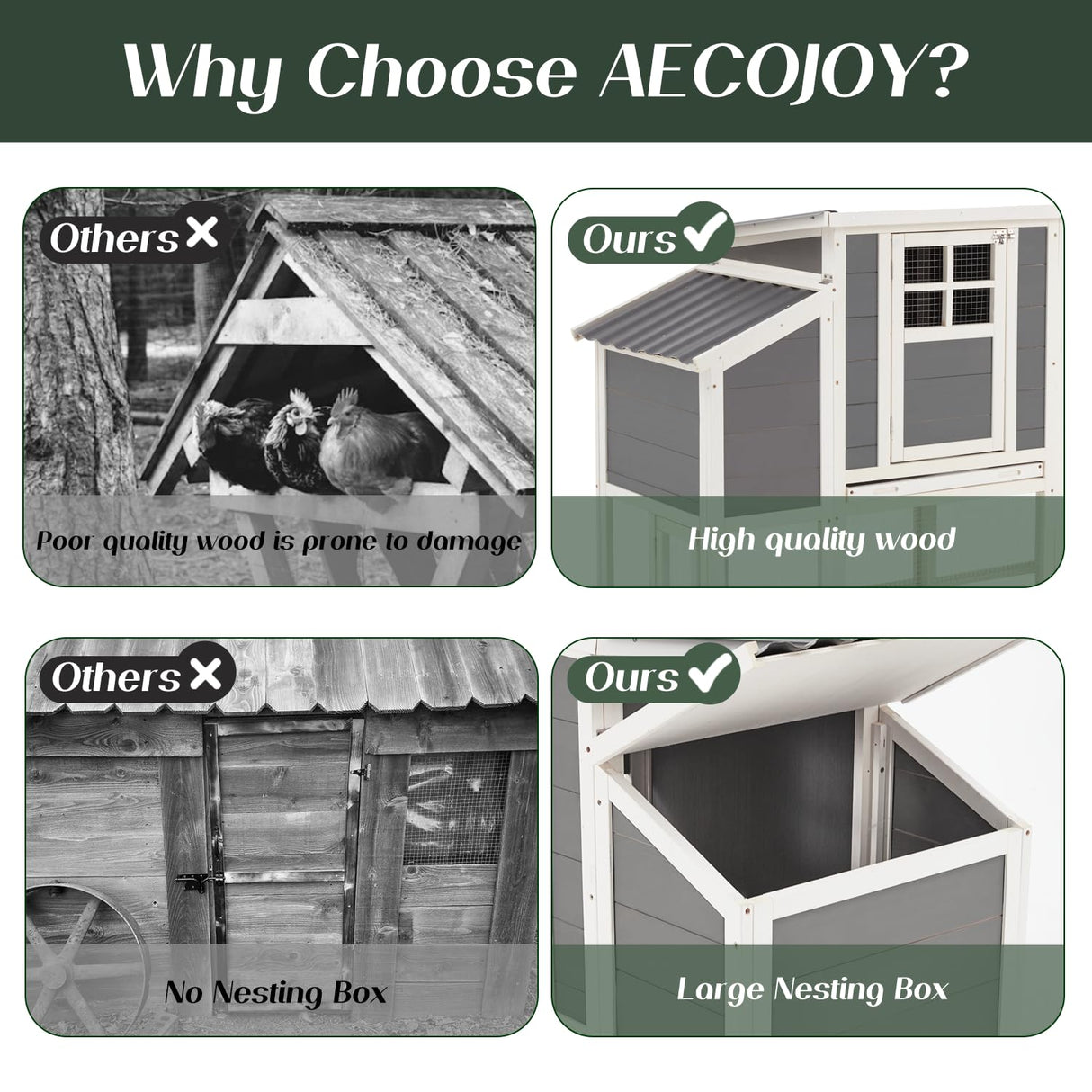 AECOJOY 98'' Extra Large Chicken Coop with Run, Wood Chicken House for 6-8 Chickens with 4 Nesting Boxes & Pull-Out Tray, Outdoor Hen Fence Poultry Pet Cage for Backyard AECOJOY