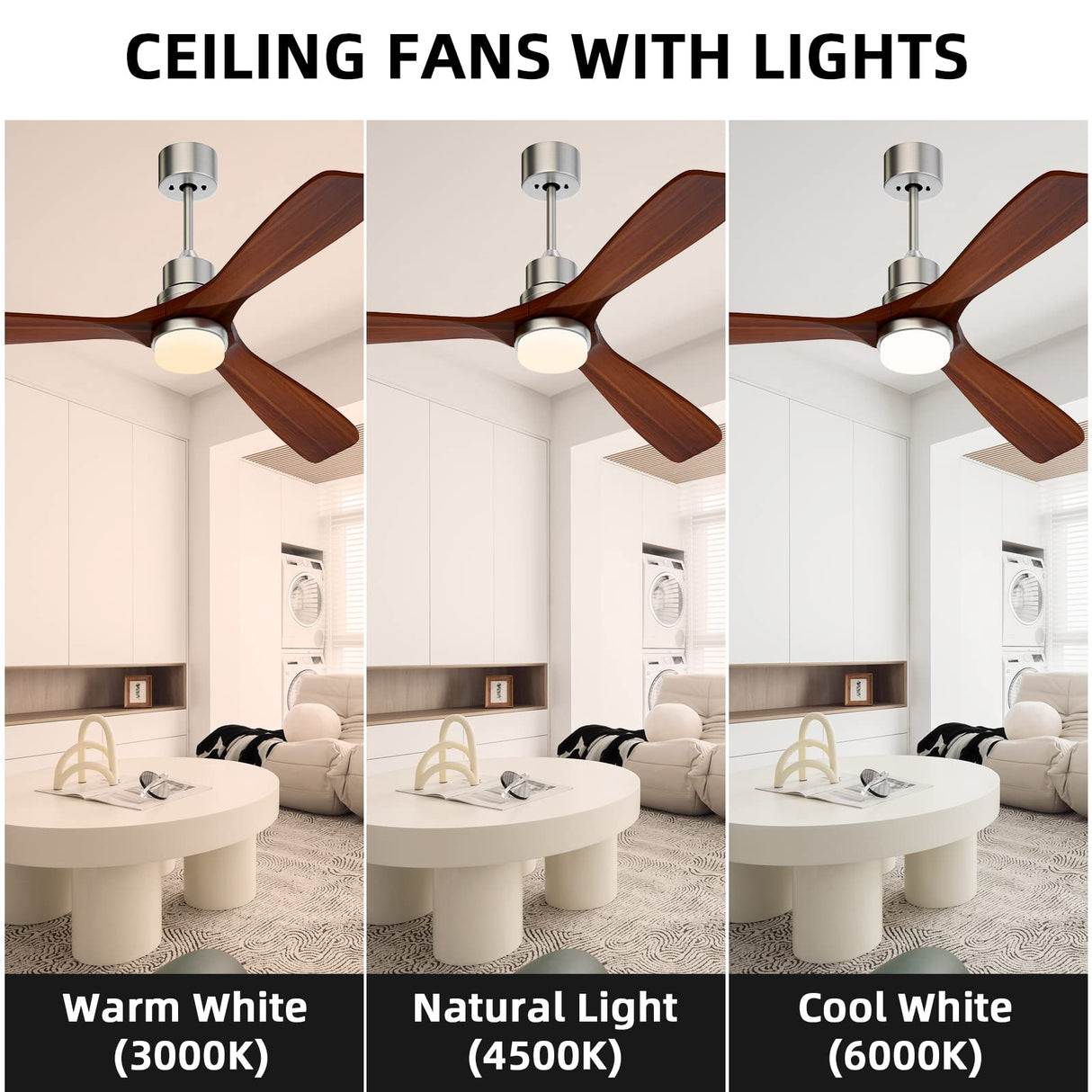 Obabala 52'' Ceiling Fan Outdoor Ceiling Fan with LED Light Remote Control for Patios Modern Ceiling Fan Reversible DC Motor and Brushed Nickel Obabala