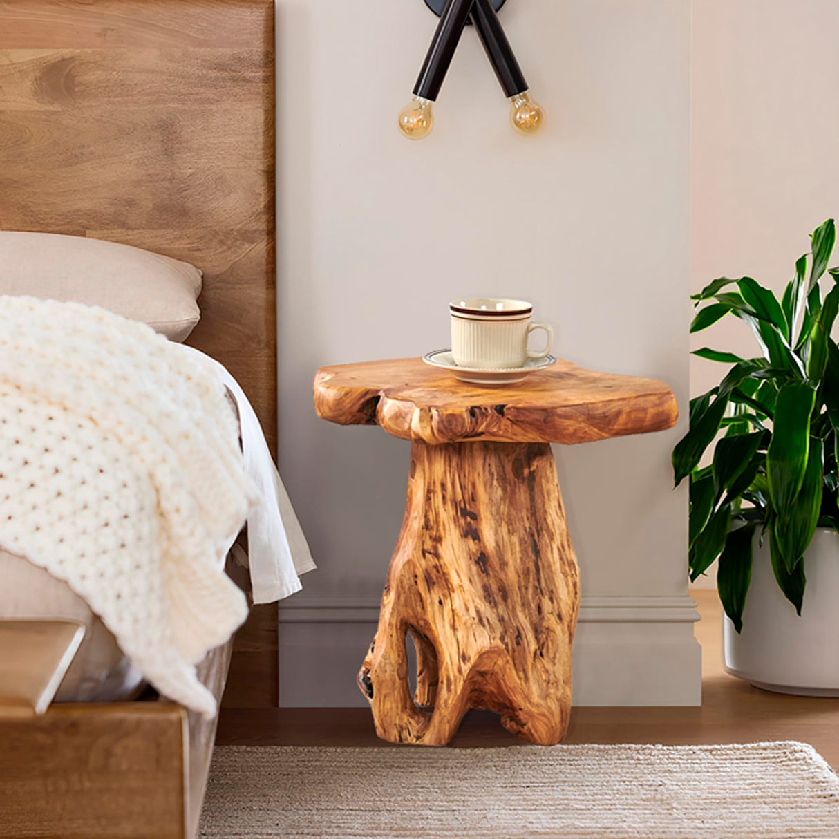 Greenage Cedar Roots Plant Stand Tree Stump End Table 13.5" x 16" x 19" H Wooden Live Edge Side Table for Living Room Bedroom Home Decor Courtyard Wooden Stool Greenage