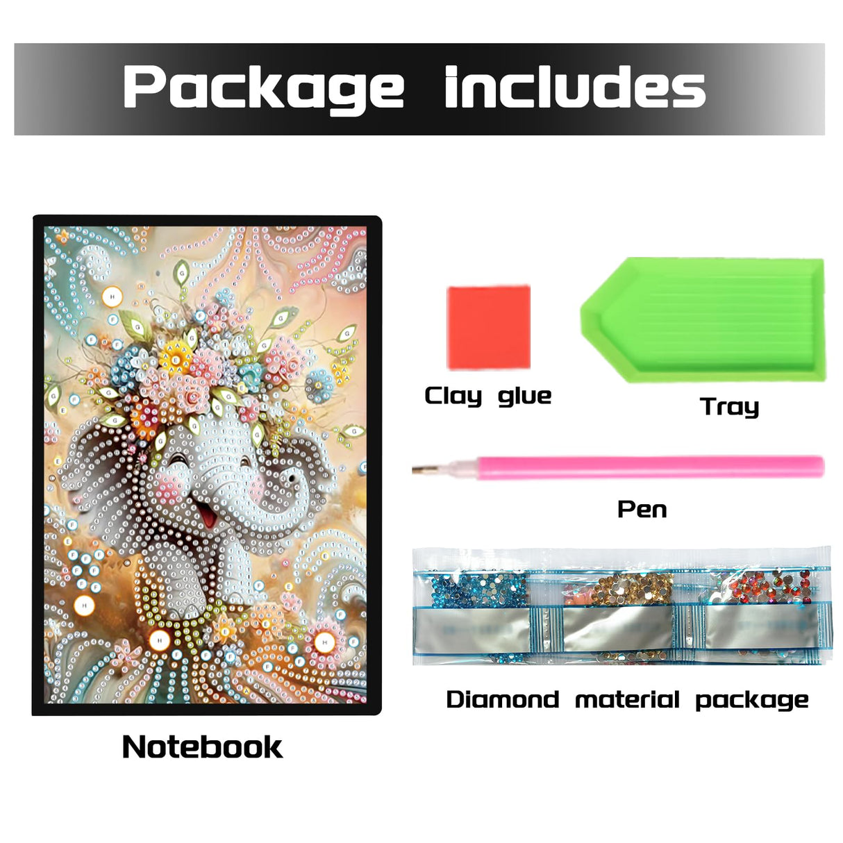 DCIDBEI Diamond Painting Notebook A5 Blank Diamond Art Notebooks Diamond Painting Elephant Flower Anime Notebook Writing Hardcover Diary Sketchbook Diamond Painting Note Book Christmas DCIDBEI