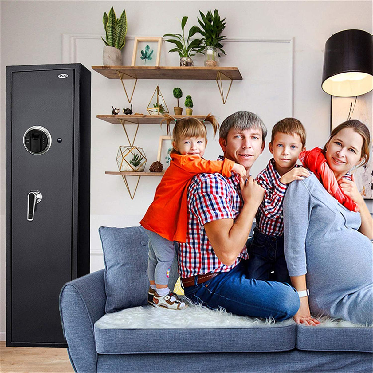 Rifle Gun Safe, Quick Access Long Gun Safe, 5-6 Gun Metal Rifle Gun Security Cabinet for Rifle with/Without Scope with Separate Handgun Rest, Lockbox and Removable Shelf BBRKIN