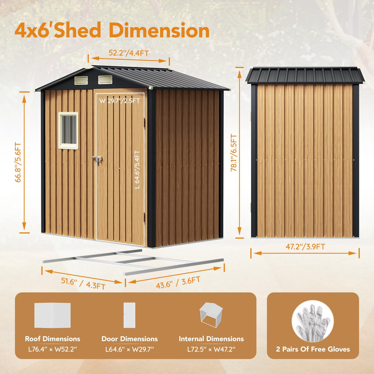 Panovue 6X4FT Garden Storage Shed with Frame Floor & Lockable Door,Steel Tool Shed with 1 Clear Window, Anti-Corrosion Metal Shed for Backyard Patio Lawn (Light Wood Grain) Panovue