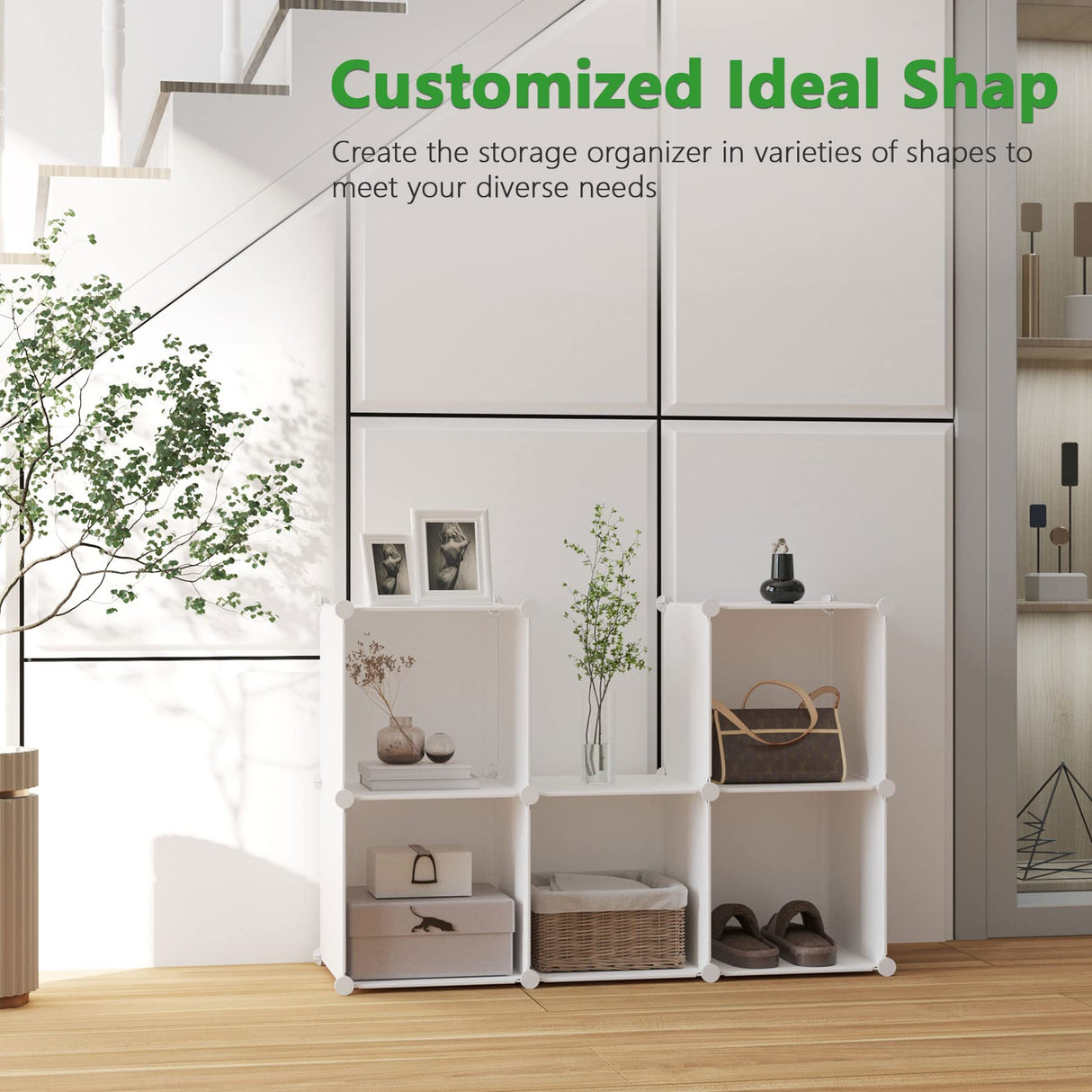 C&AHOME 6-Cube Storage Organizer, Stackable Storage Cubes Shelves, Portable Bookshelf, Plastic Clothing Storage Closet Organizer, DIY Modular Shelving Units for Wardrobe, Home, Milky C&AHOME