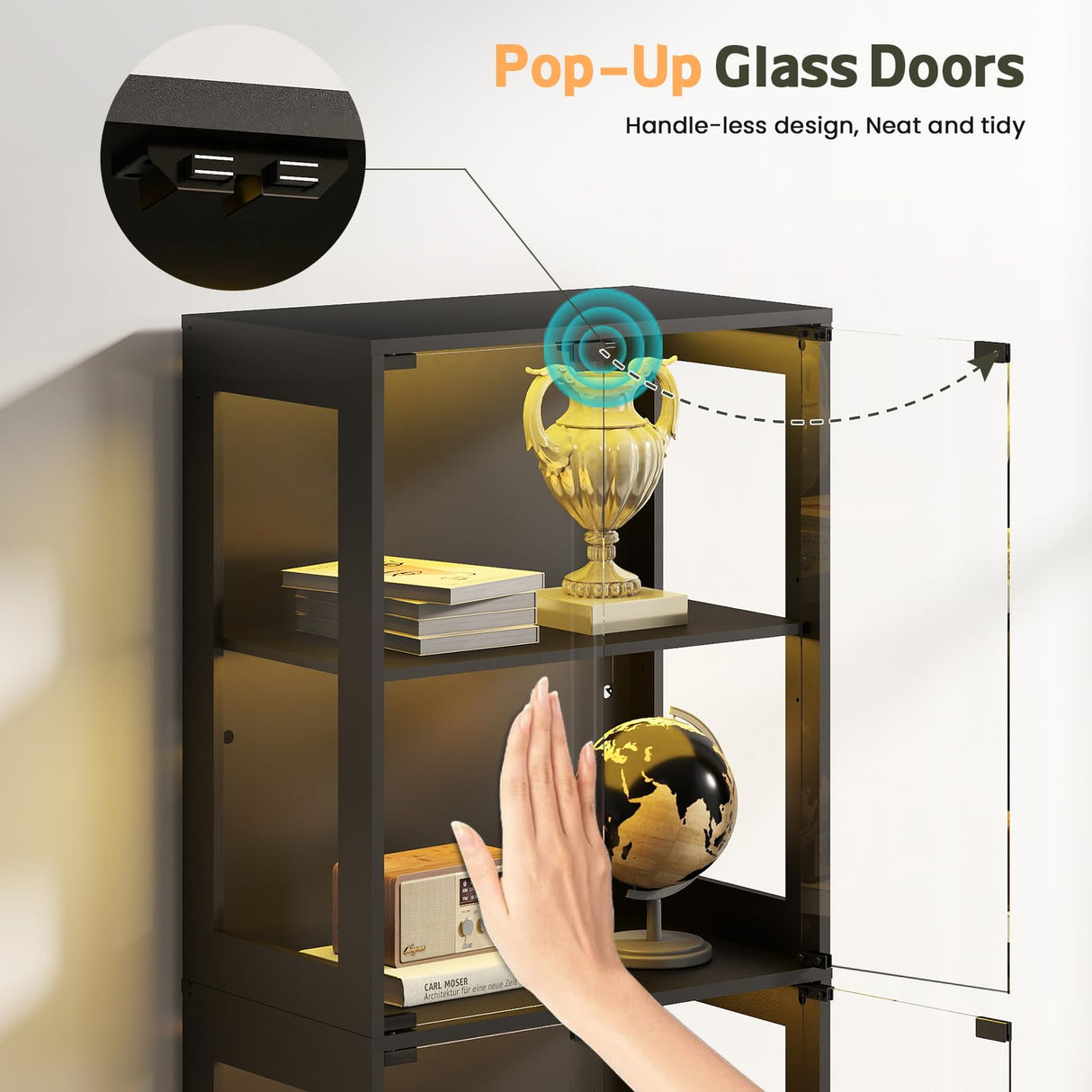 Lamtor Display Cabinet with Glass Doors - 67" Curio Cabinet with RGB LED Lights and Drawer for Collectibles, 4 Tier Glass Display Case for Living Room, Office, Black(Narrow) Lamtor