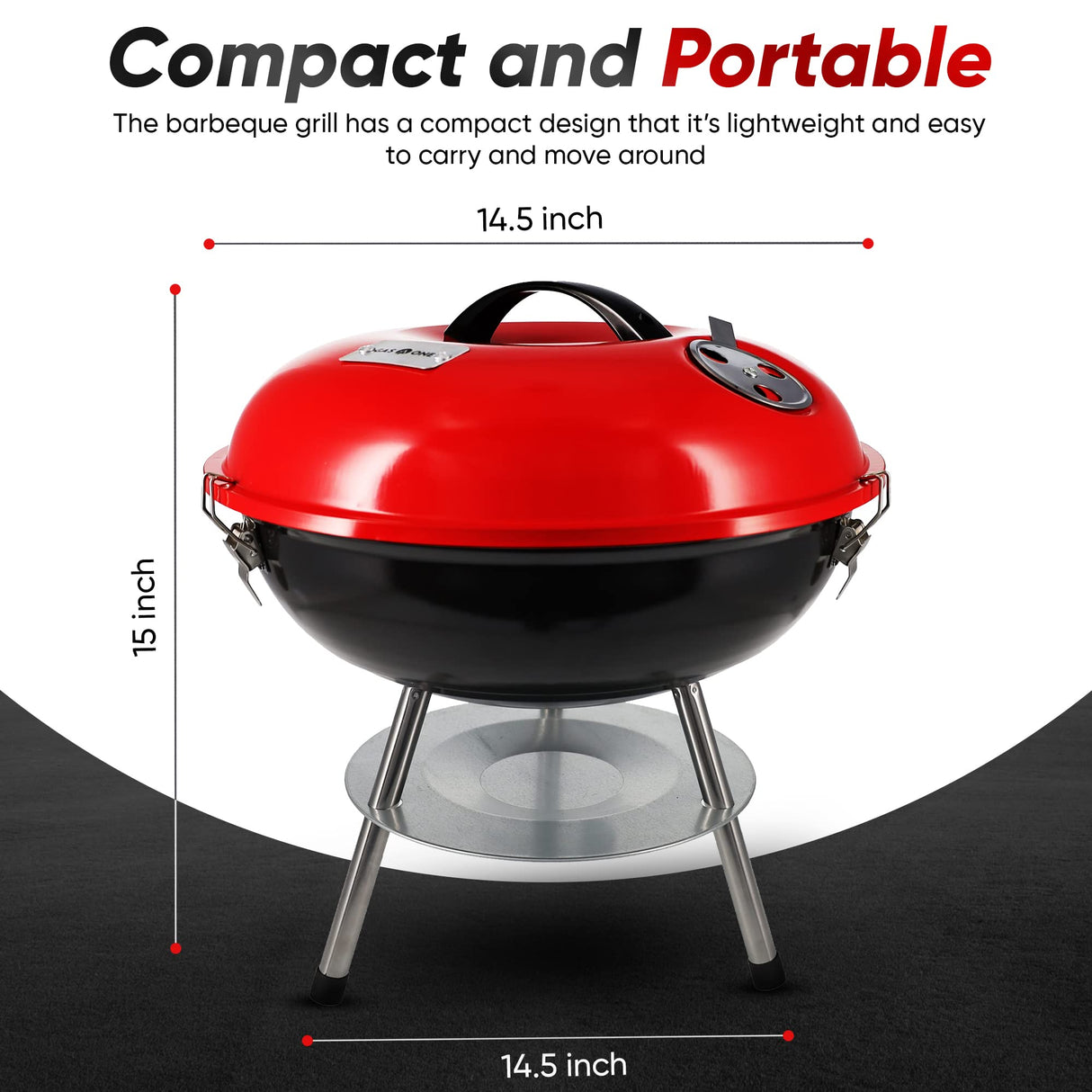 Gas One – 14-inch Portable Barbecue Grill with 3-Point Locking Lid for Heat Preservation – Dual Venting System – Small Charcoal Grill for Backyard, Camping, Boat Gas One