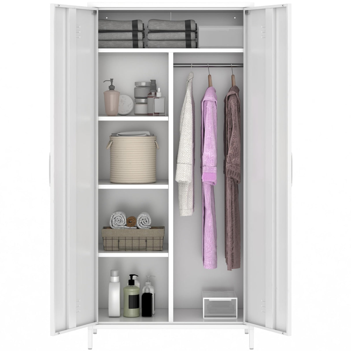MIOCASA Metal Armoire, Wardrobe Closet Cabinet with 1 Hanging Rod and 4 Shelves Steel Storage Locker Clothes Organizer for Bedroom, Changing Room, Laundry Room, Office - White MIOCASA