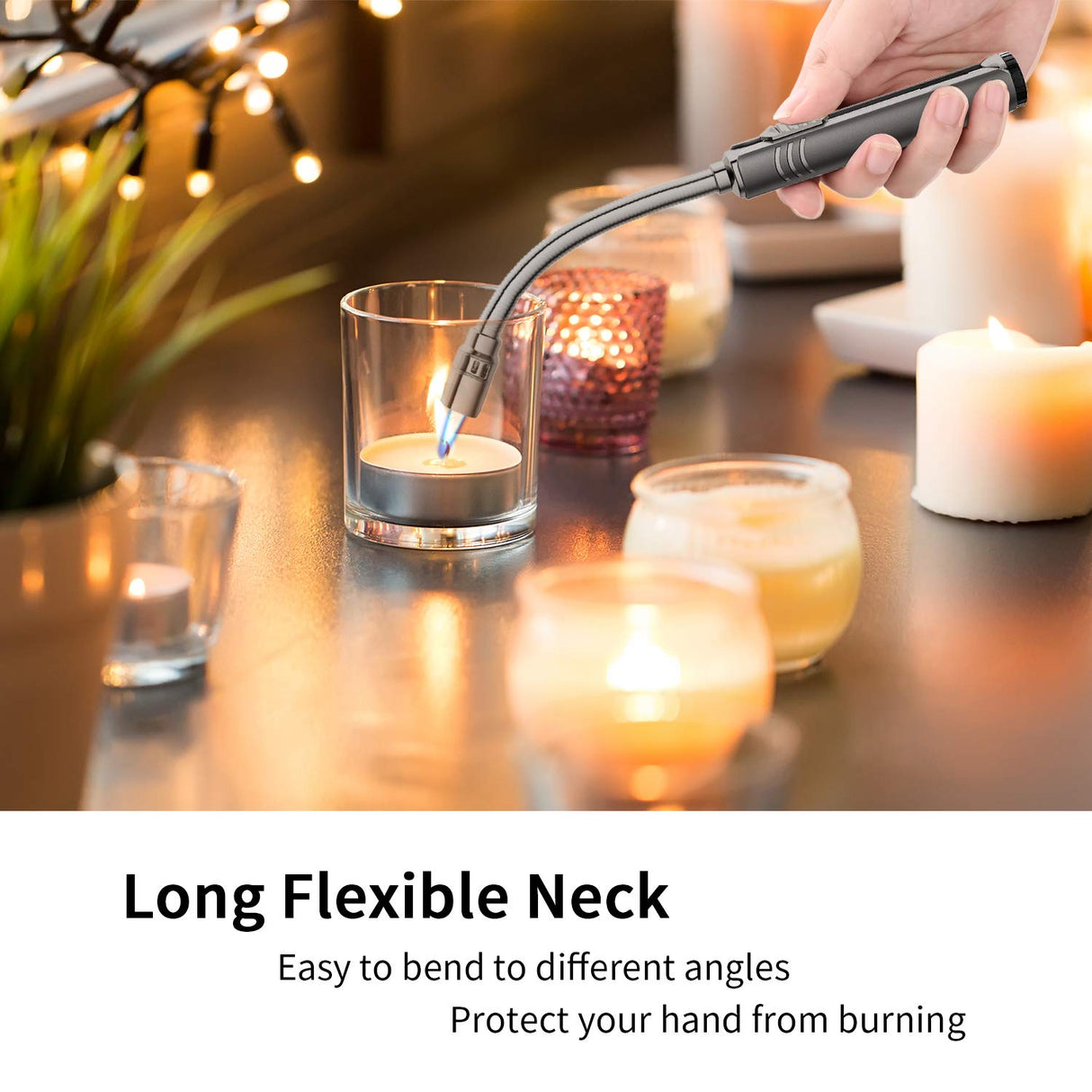 Butane Lighter Torch Long Lighter Refillable Jet Lighter Windproof Lighter with Visual Fuel Window Flexible Neck Lighter for Grill Fireplace Stove Camping Kitchen (No Butane Included) - Black Megainvo