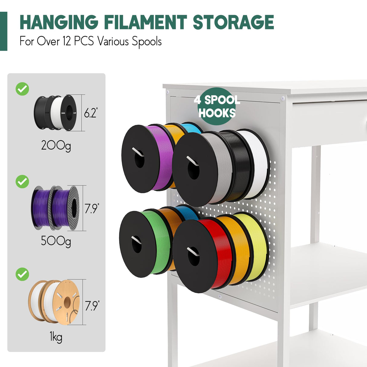 Yumkfoi 3D Printer Stand Table with Filament Storage, Foldable & Mobile 3D Printer Workstation Desk Cart with Filament Spool Holder, 3D Printer Accessories for 3D Printing Studio Home Office Workshop Yumkfoi