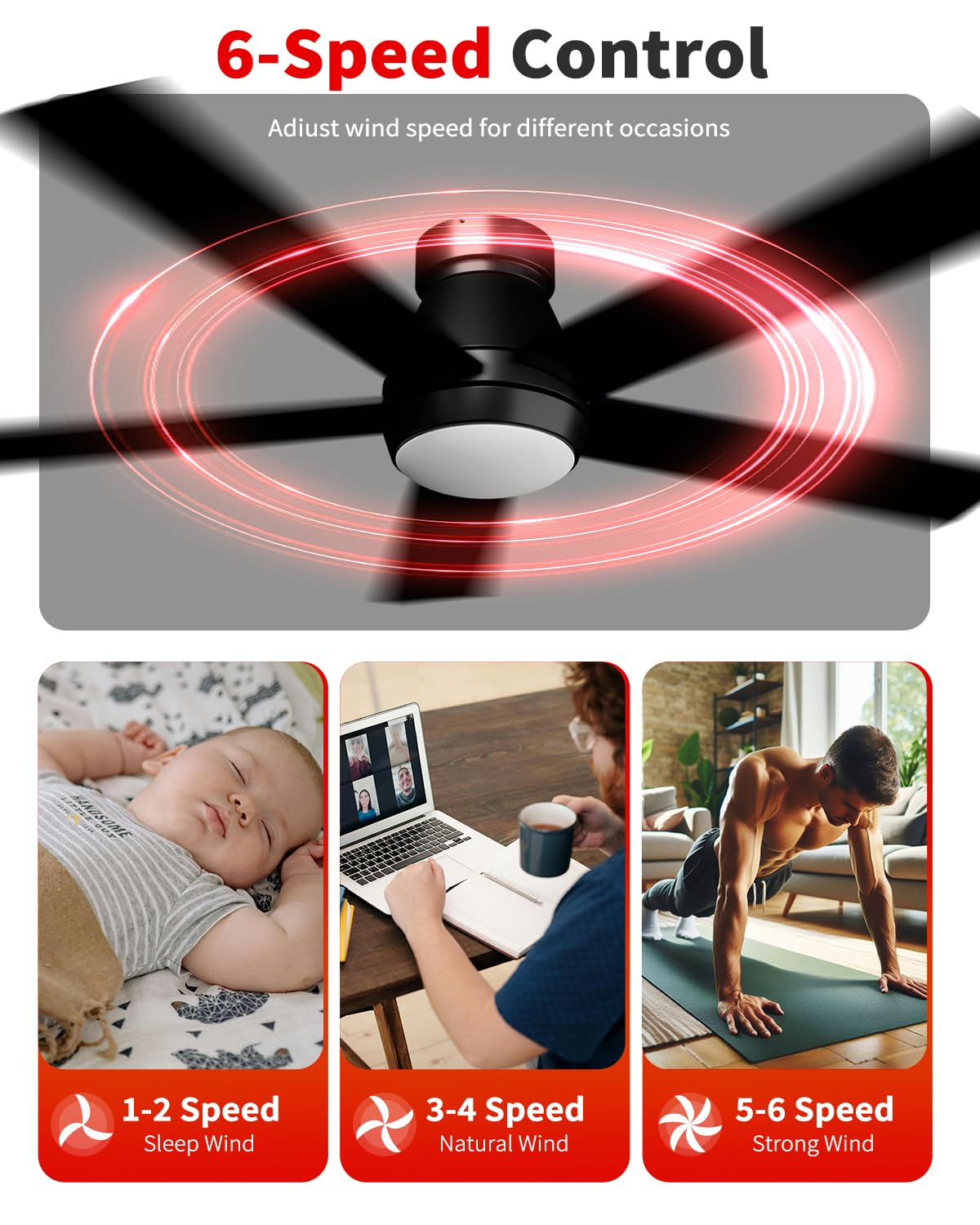 TCL 52" Black Ceiling Fan with Light and Remote, Modern LED 3-Color, Quiet Motor for Bedroom, Living Room, Dining Room, Ceiling Fans with Lights (Black) TCL