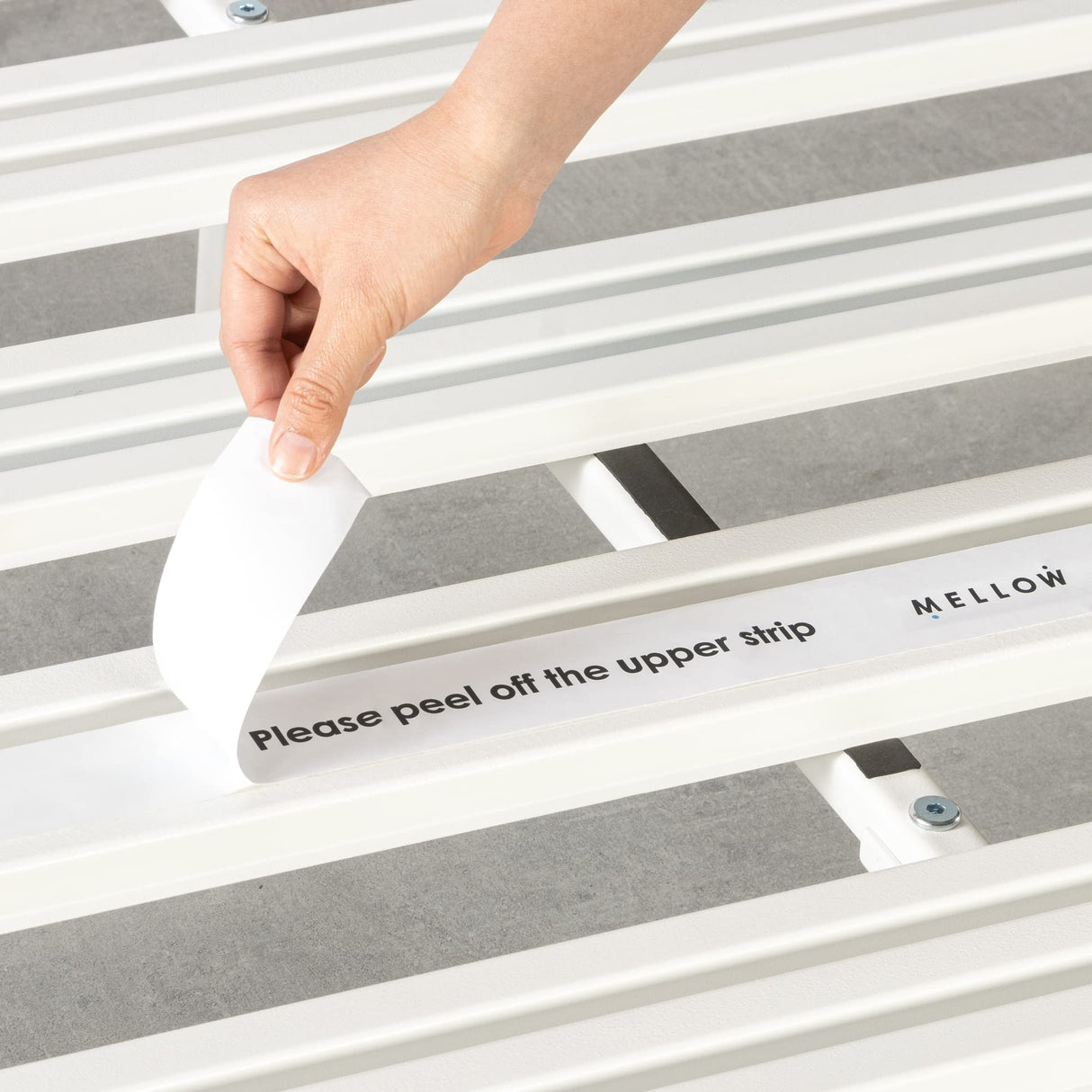 Mellow Rocky Base C 14" Platform Bed Heavy Duty Steel White, w/ Patented Wide Steel Slats (No Box Spring Needed) - Full Mellow