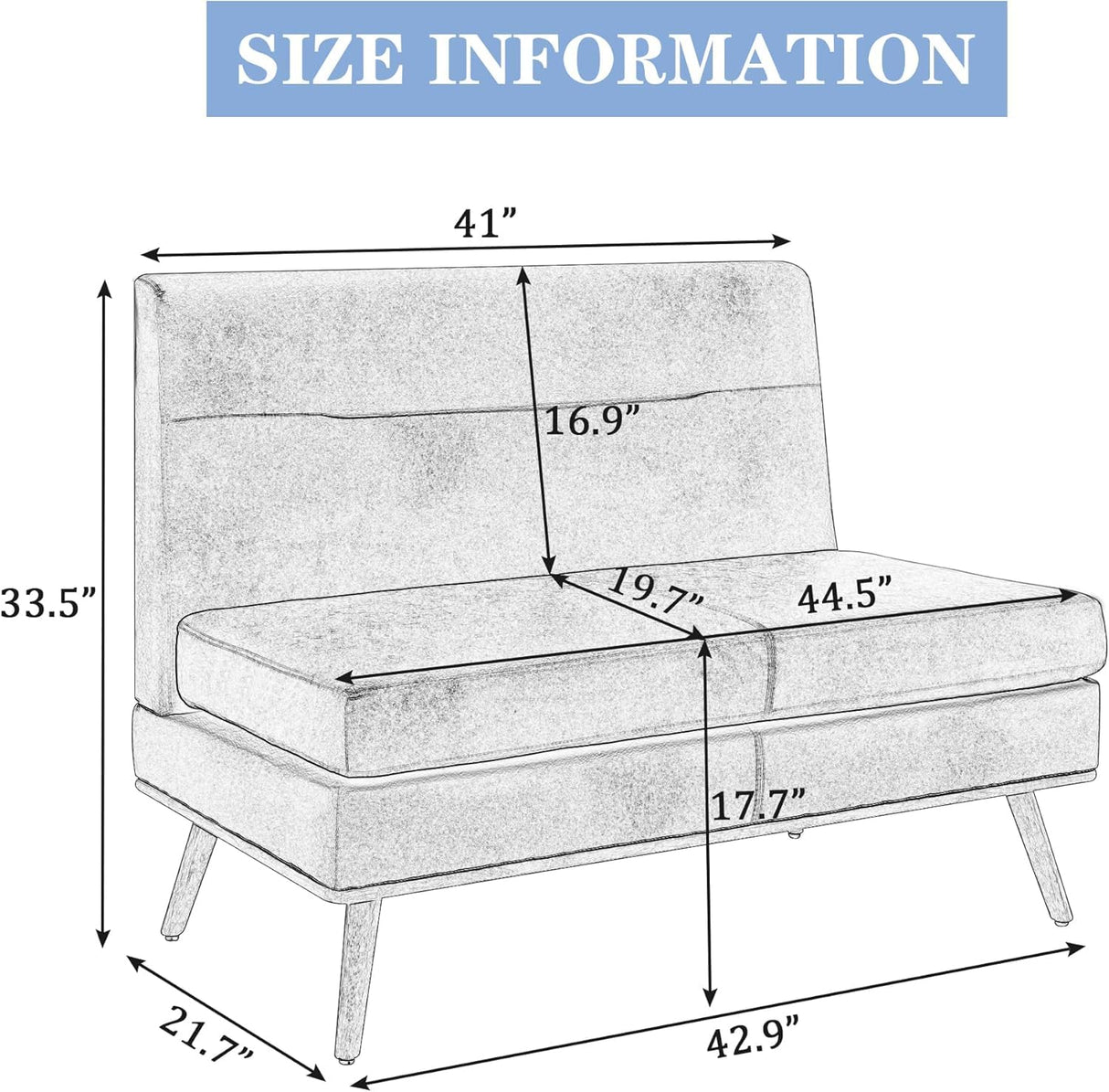 Aklaus Upholstered Small loveseat,Faux Leather Modern Mini Sofa Couch Love Seat Armless Settee Bench with Back for Living Room Bedroom Office Small Space Entryway Grey Aklaus