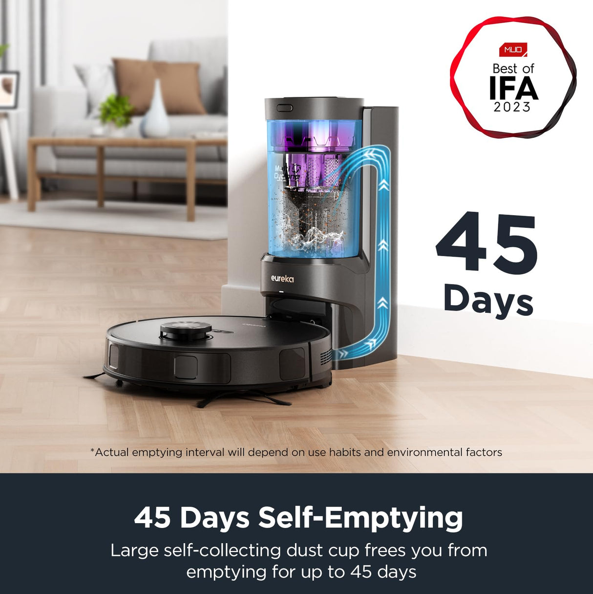 Eureka E10s Robot Vacuum with Bagless Self Emptying Station, Robotic Vacuum and Mop Combo, 45-Day Capacity, 4000Pa Suction for Pet Hair, Carpet&Floor, Auto Lifting Mop, LiDAR Navigation, App Control Eureka