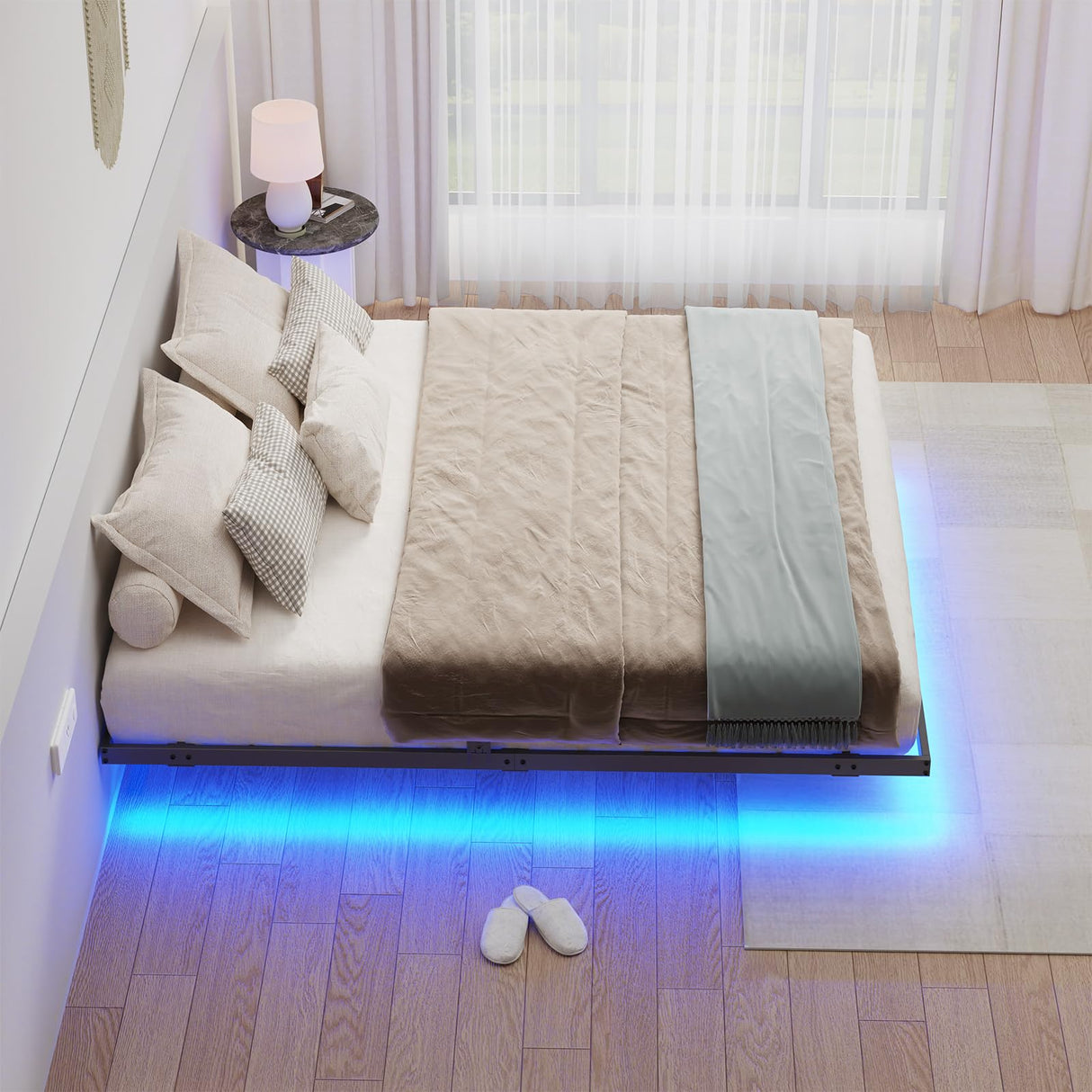 LUSIMO King Size Floating Bed Frame with LED Lights & Under-Bed Storage, Heavy Duty Metal Platform, 12 Inch Height LUSIMO