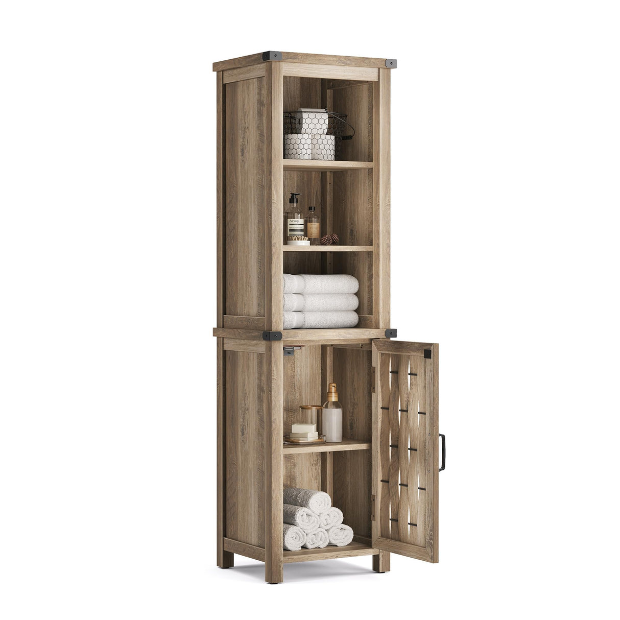 LINSY HOME Bathroom Storage Cabinet, Farmhouse Narrow Storage Cabinet with Door & Adjustable Shelves, Tall Linen Tower for Bathroom, Living Room, Light Brown LINSY HOME