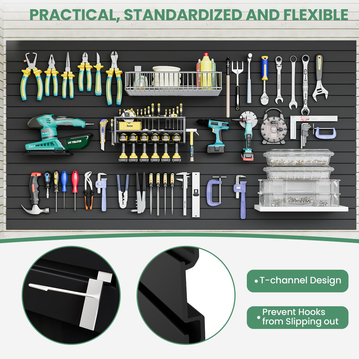 2pcs 4 x 8ft Slat Wall Panels Garage Wall Organizer, Heavy PVC Wall Hanger with 12 Hooks, Slatwall Panel Wall Storage Systems for Garage Wall Storage, Slatted Wall Panels - Black Maeklon