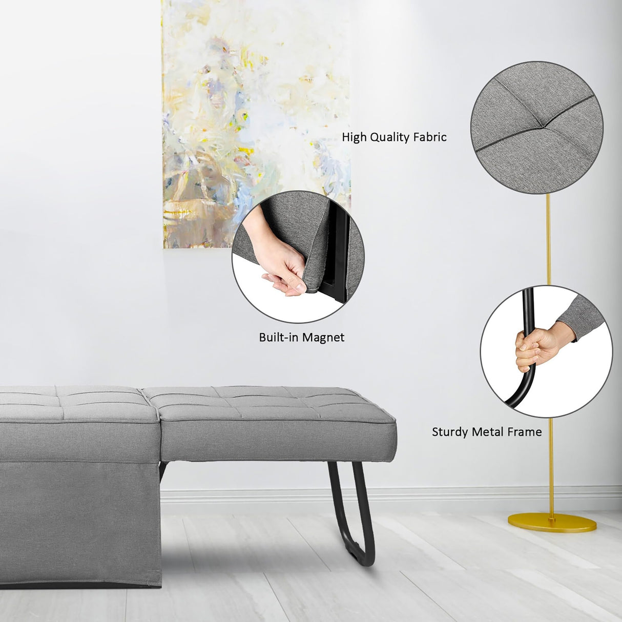 Ainfox Convertible Sofa Bed, 4 in 1 Multi-Function Folding Ottoman Bed with Adjustable Backrest, Modern Futon Couch No Assembly for Living Room Apartment Office Small Space (Light Grey) Ainfox