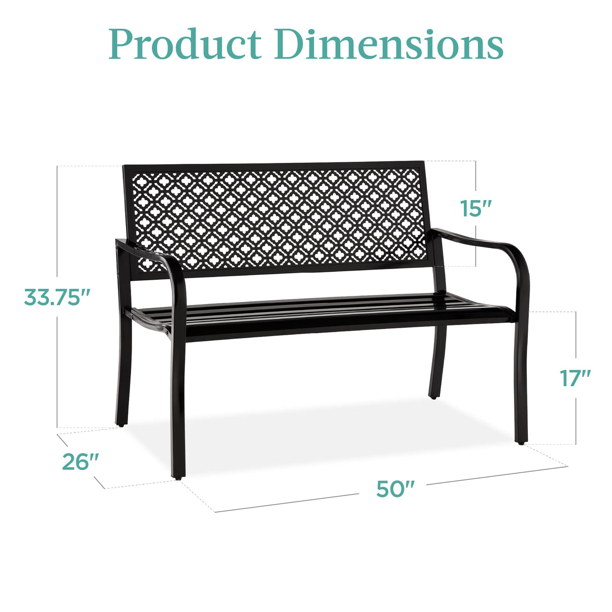Best Choice Products Outdoor Bench 2-Person Metal Steel Benches Furniture for Garden, Patio, Porch, Entryway w/Geometric Backrest, 790lb Capacity – Black Best Choice Products