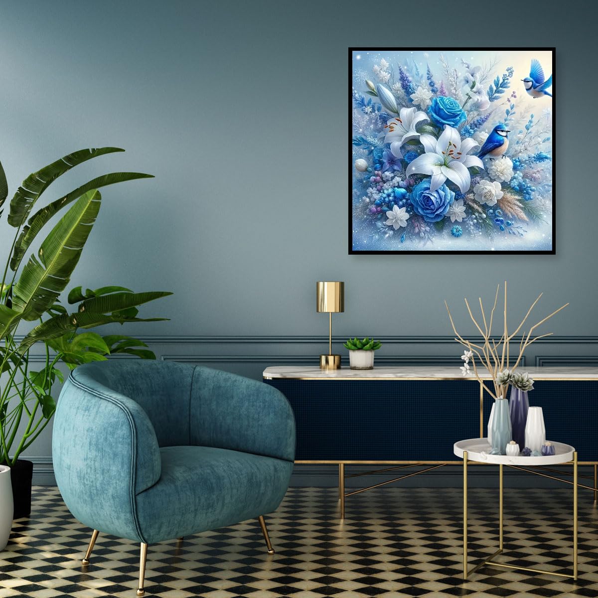 MOMDEDP 5D Bird Diamond Painting Kits for Adults Beginners, Rose Flower Diamond Art Kit,DIY Full Round Drill Diamond Dot Lily Gem Art Kits for Adults,Home Wall Decor 11.8x11.8 Inch MOMDEDP