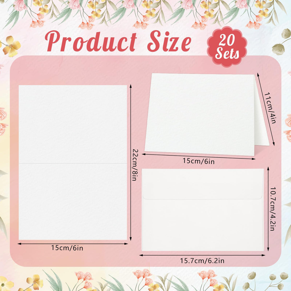 Prudiut 20 Sets Watercolor Cards with Envelopes, 140 lb/300 GSM Watercolor Paper Cards, 4x6 Inch Foldable Blank Cards and Envelopes for Greeting Card, Wedding Invitations, Thank You Card Prudiut