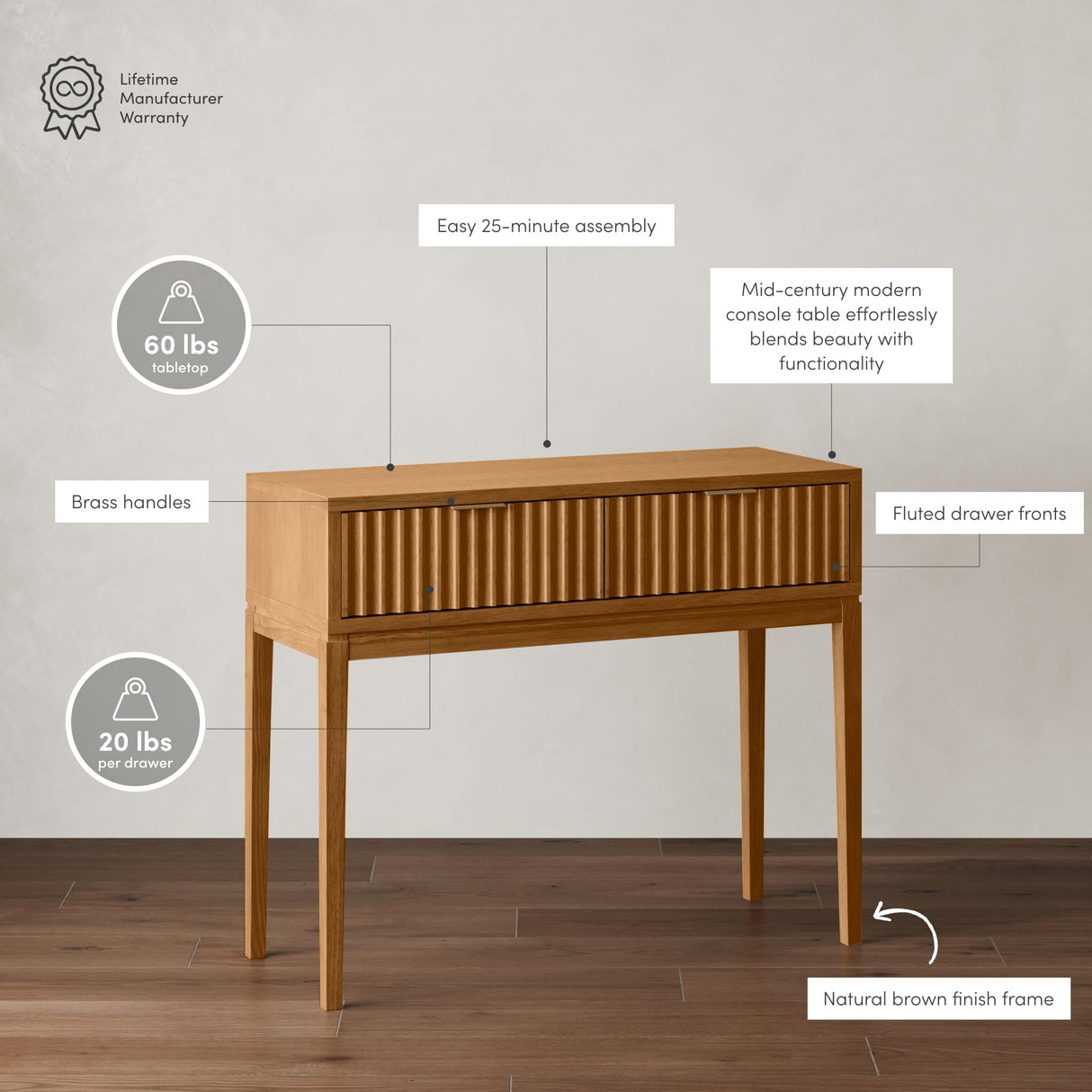 Nathan James Virgo Wood Accent Storage Console Sofa Table, for Entryway, Hallway or Living Room, 1, Warm Pine Nathan James