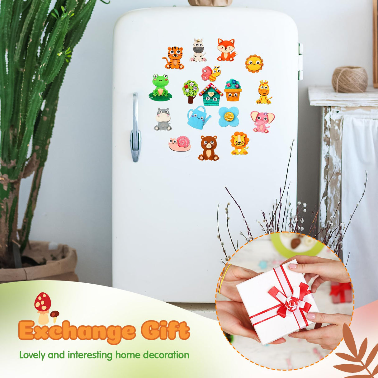 Relaxweex 18 Pcs DIY Wooden Magnets Painting Kit, Forest Animals Summer Arts and Crafts Supplies Wooden Painting Craft Activities Kit for Family Gifts Birthday Party Favors Christmas Easter Relaxweex