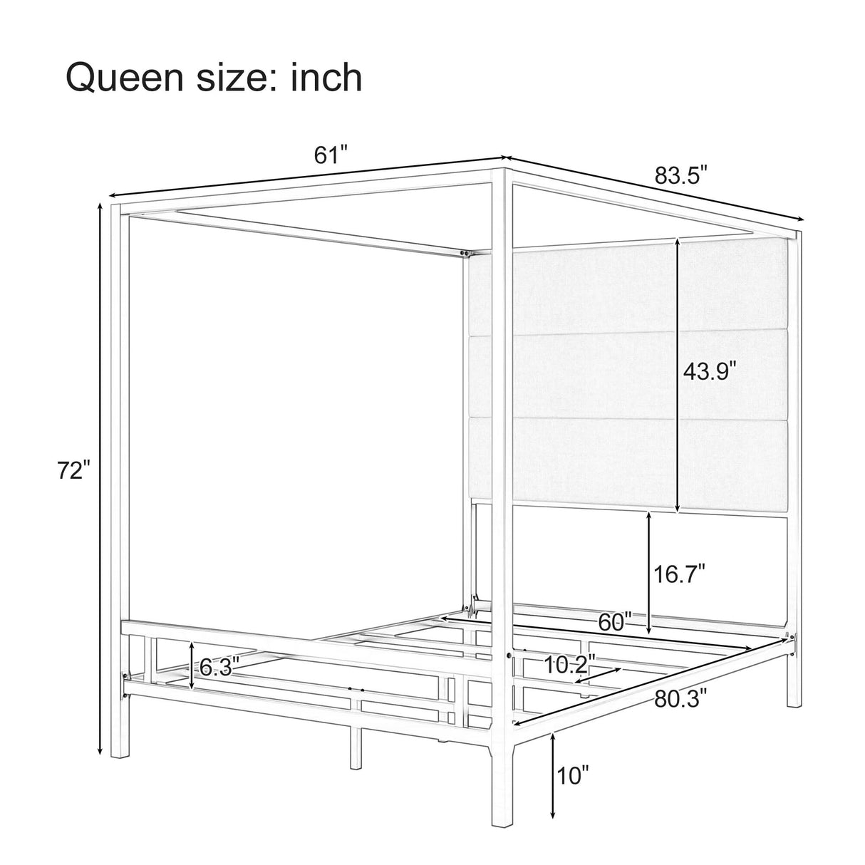 JIJIWANG Modern Gold Canopy Bed with Tall Linen Fabric Upholstered Headboard Metal 4-Poster Bed Frame, Box Spring Needed, (Queen,Gold) JIJIWANG