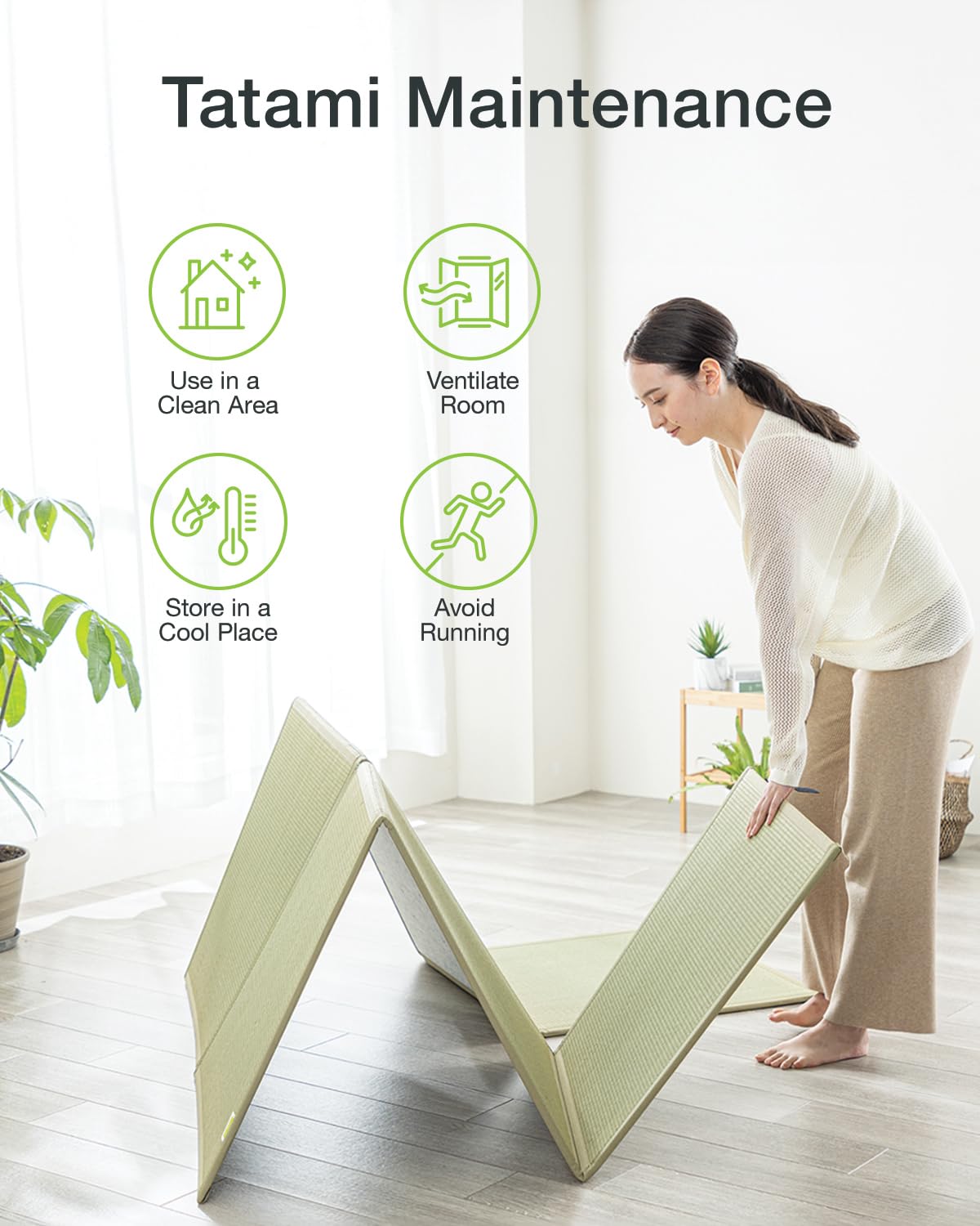 FULI Japanese Tatami Mattress, Tatami Rug, Igusa Mat (Japanese Rush Grass) Folds in Three, Made in Japan (Natural, Twin XL) FULI