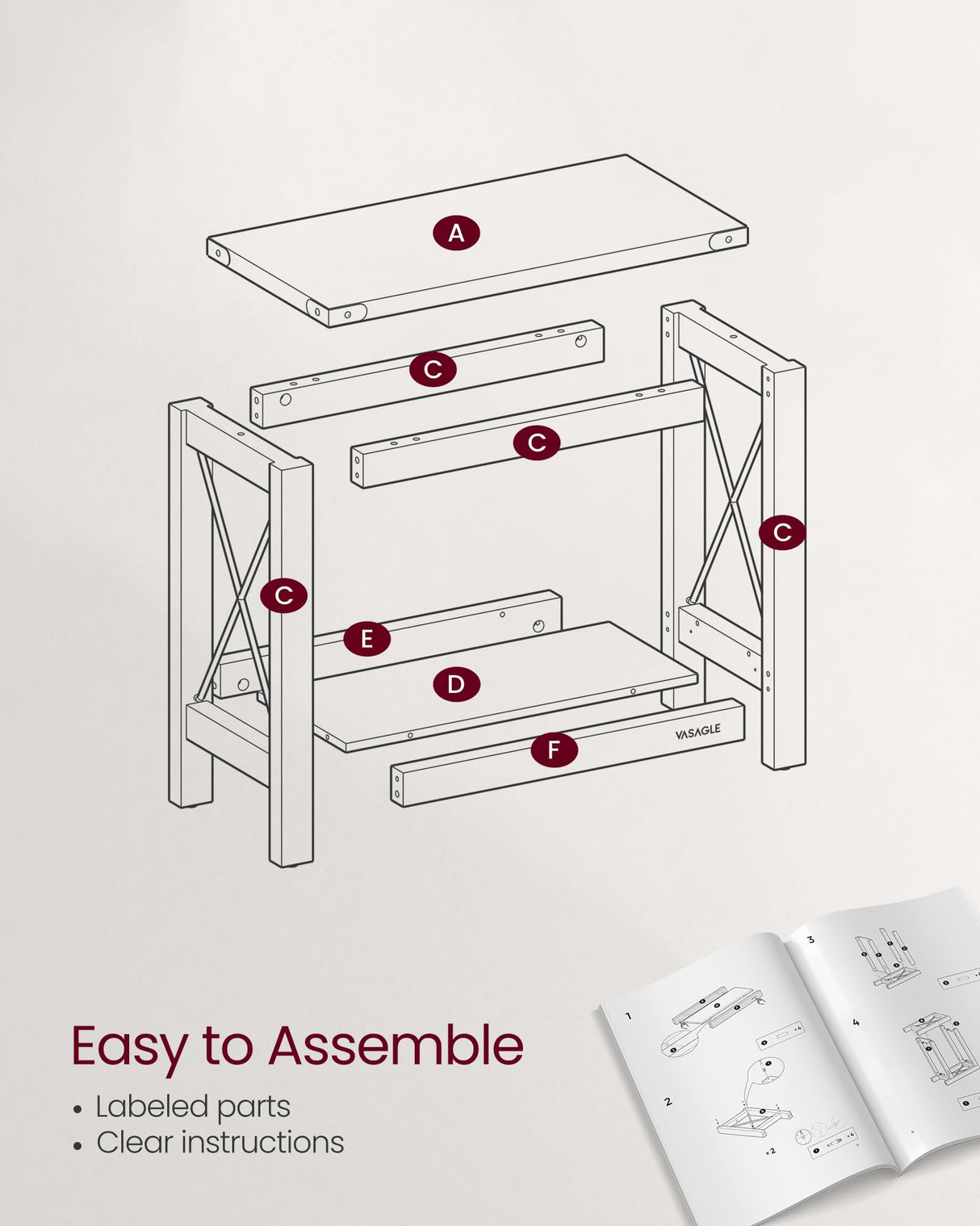 VASAGLE 2-Tier End Table, Side Table with Bottom Shelf, Nightstand for Small Spaces, for Living Room, Bedroom, Farmhouse Style, Rustic White and Honey Brown ULET235W01 VASAGLE