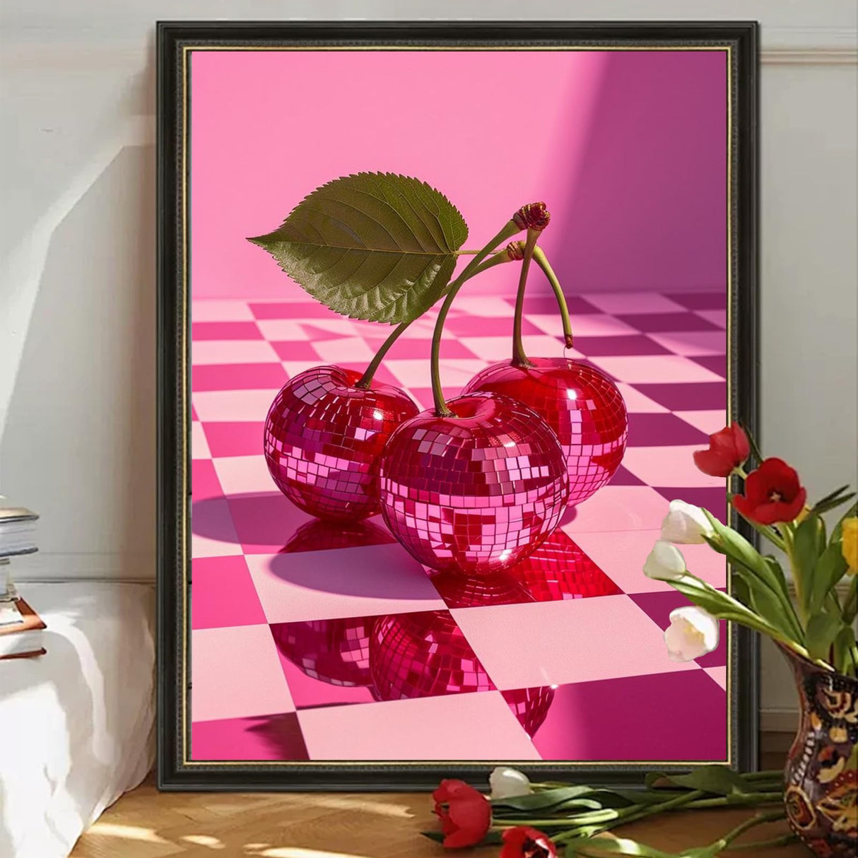 Gamteldot Diamond Art Kits for Adults,Cherry Diamond Painting Kits,5D Diamond Art DIY Full Drill Diamond Dots Gem Art Craft with Full Tools,for Home Wall Decor Gift-12x16in Gamteldot