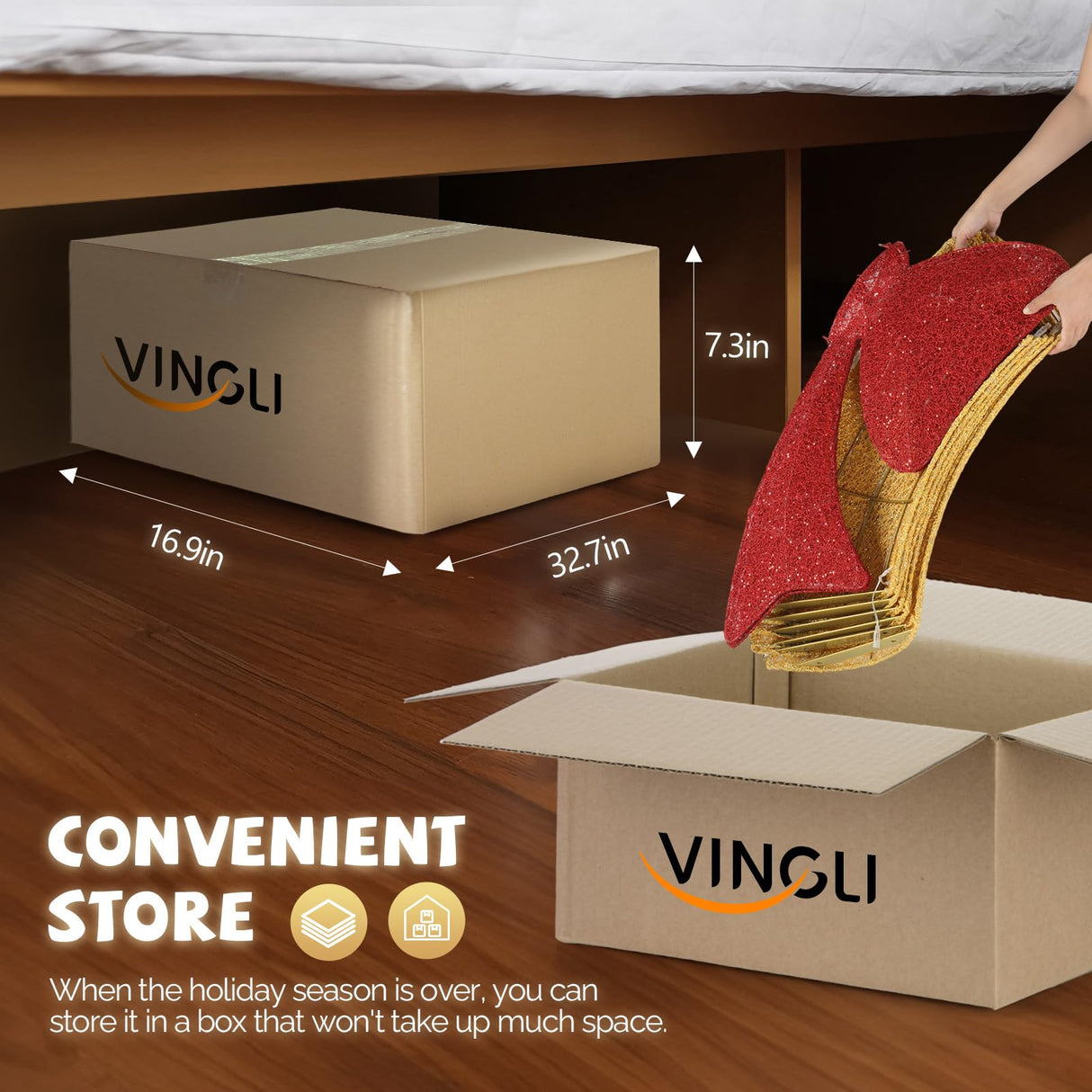 VINGLI 60 Inch Large Christmas Wreath, Outdoor Christmas Wreath for Garage, Windows, Christmas Door Wreath Decorations with Red Bow, Timer Remote Control, Plug-in, Gold VINGLI