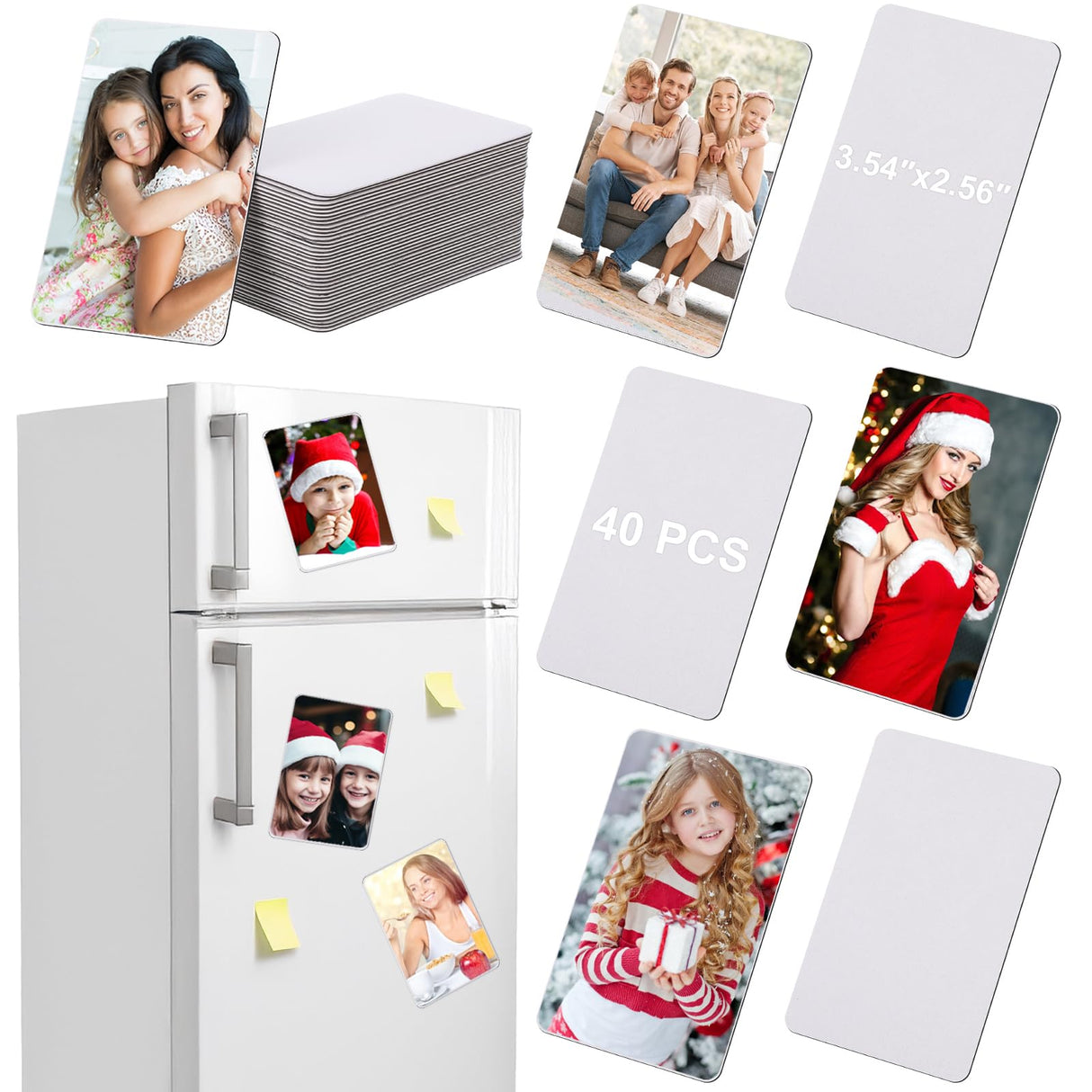 40 Pcs Sublimation Blank Magnets, 3.5 x 2.5 in Personalized Fridge Magnetic Sublimation Magnets Sublimation Blanks Product Items for DIY Kitchen Microwave Office Wall Door Christmas Holiday Decorative MAQUITA