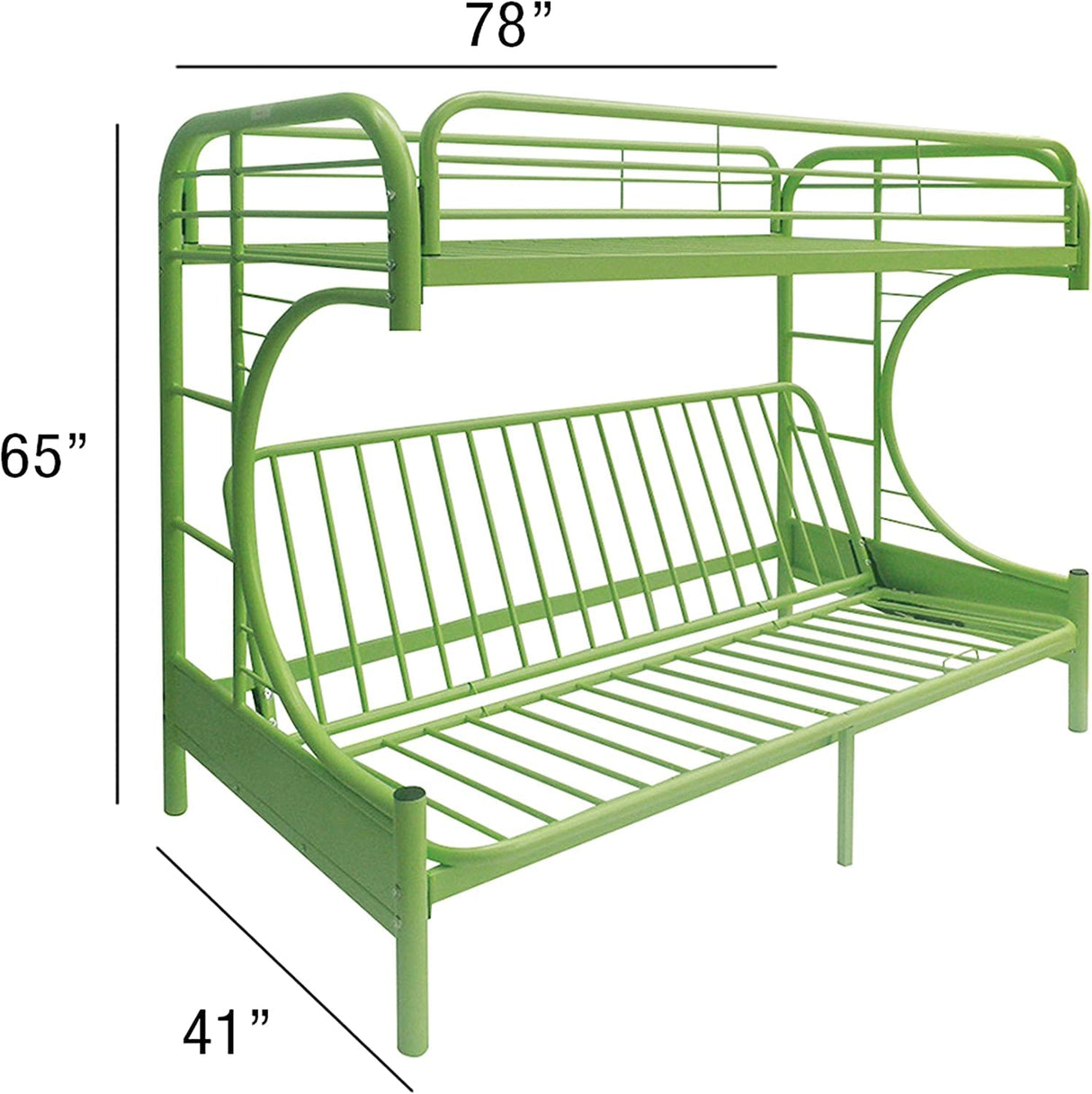 BOWERY HILL Build-in Side Ladders Twin Over Full Futon Metal Bunk Bed in Green BOWERY HILL