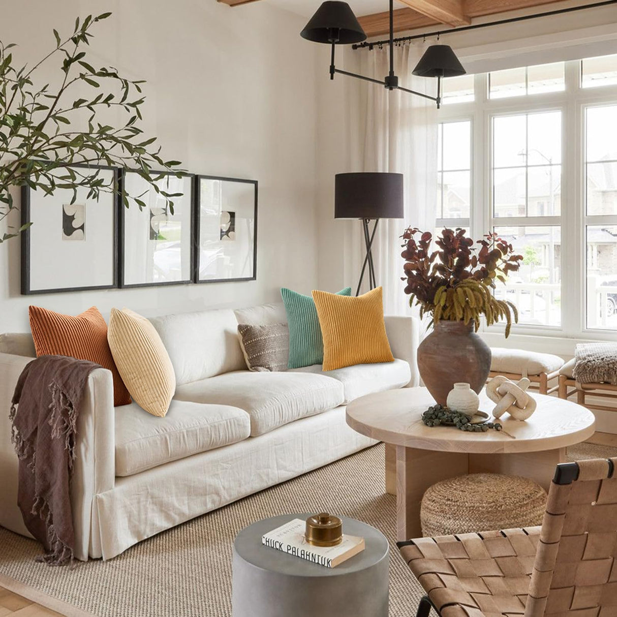 Topfinel Decorative Throw Pillow Covers Cushion Cases, Set of 4 Soft Velvet Modern Double-Sided Designs, Mix and Match for Boho Farmhouse Fall Home Decor (18x18 inch, Orange/Teal) Topfinel