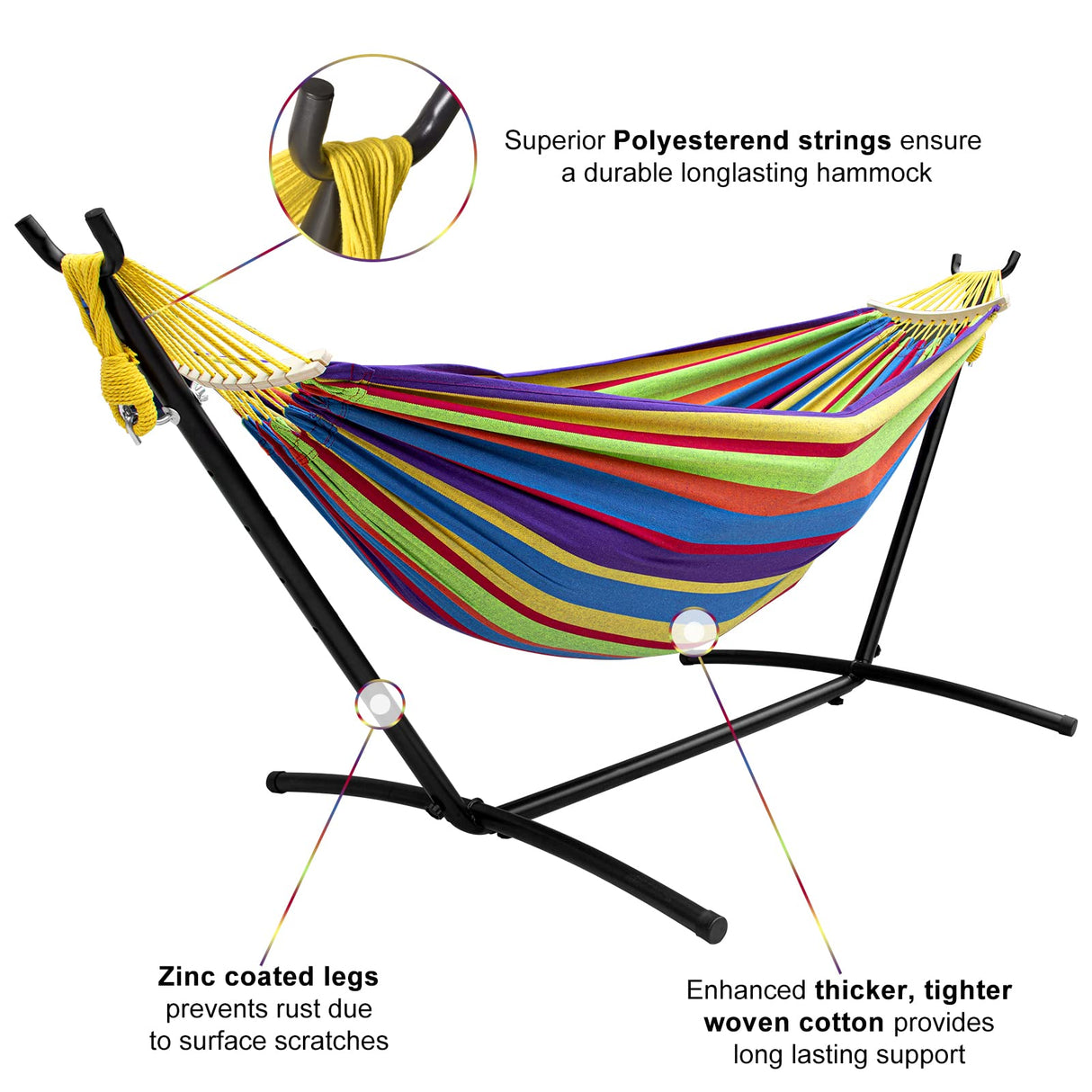 SZHLUX Double Hammock with Stand Included 450lb Capacity Steel Stand, Premium Carry Bag Included and Two Anti Roll Balance Beam SZHLUX