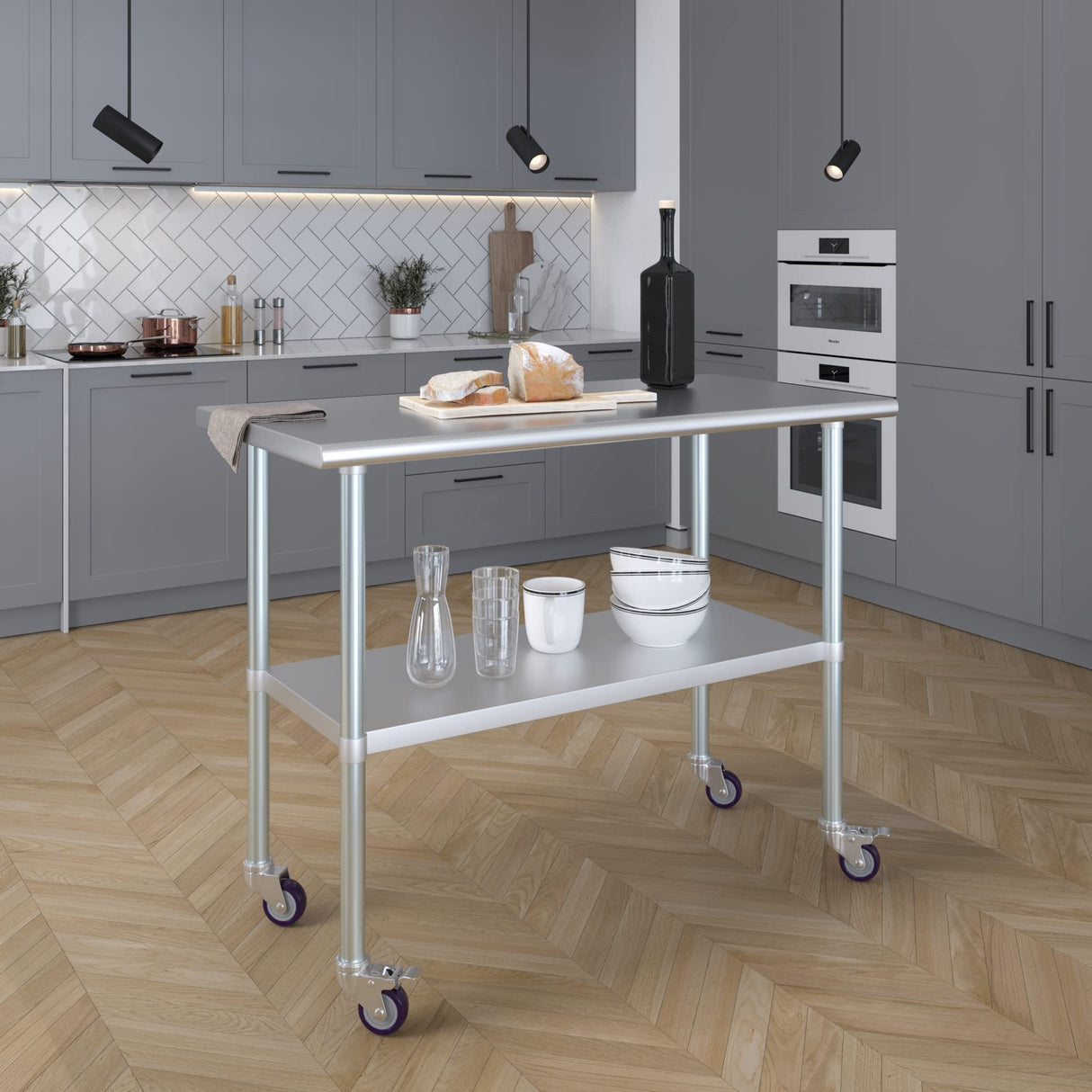 Stainless Steel Table + Add Casters | Choose from 43 Sizes | NSF Metal Work Table for Kitchen Prep Utility | Commercial and Residential Applications. AmGood