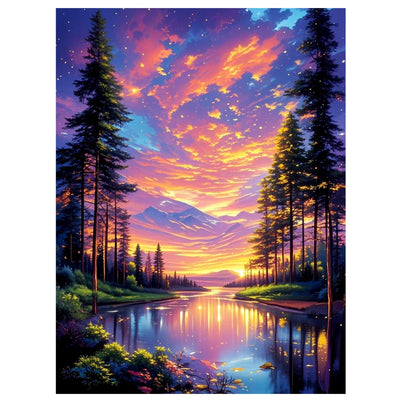Reivworl Landscape Diamond Art Kits for Adults, Sunset Diamond Painting Kits, Gem Art Kit for Gifts and Home Interior Decor 12x16 Inch