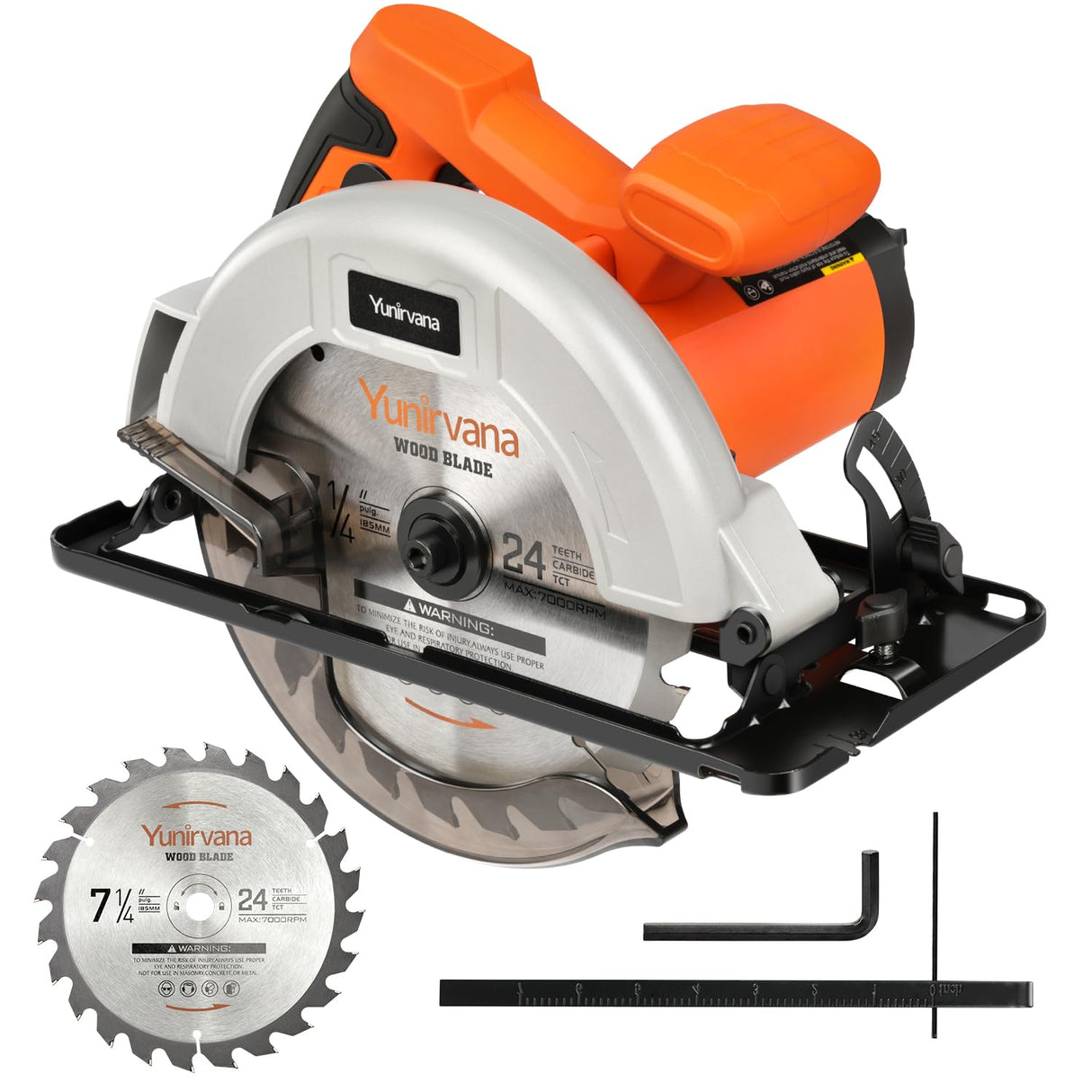 Yunirvana 11 Amp Corded Circular Saw with Circular Saw Blade, 6000RPM, Adjustable Cutting Depth, 7-1/4 Inch Blade, Ideal for Wood and Plastic Cuts, Professional Carpentry Tool for Precision Cutting Yunirvana