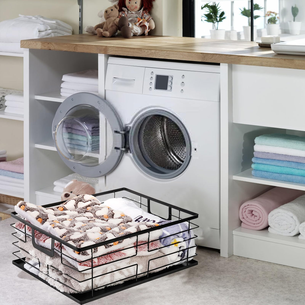 TOPZEA Black Metal Food Storage Basket for Pantry Organization, Large Steel Wire Farmhouse Basket Organizer Bin with Handles for Organizing Bathroom, Kitchen, Shelf, Cabinet, 16"x 12.5"x 6" TOPZEA