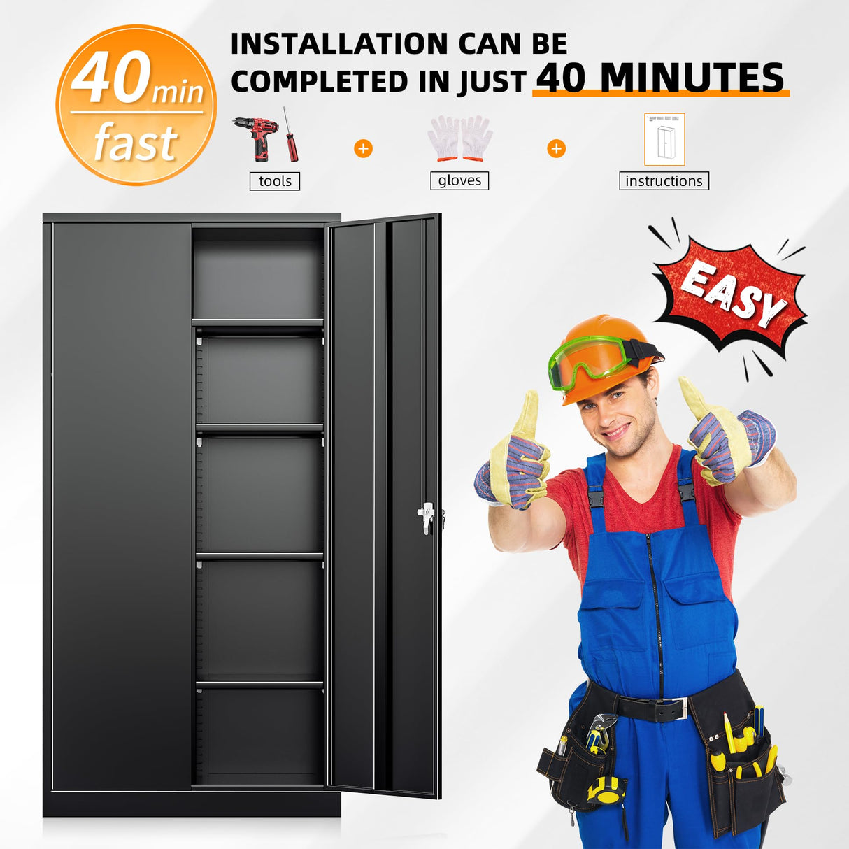 INTERGREAT Metal Wardrobe Closet, 72" Black Locking Storage Wardrobe Cabinet with Doors and Shelves, Tall Steel Clothes Storage for Office, Home, School, Gym INTERGREAT