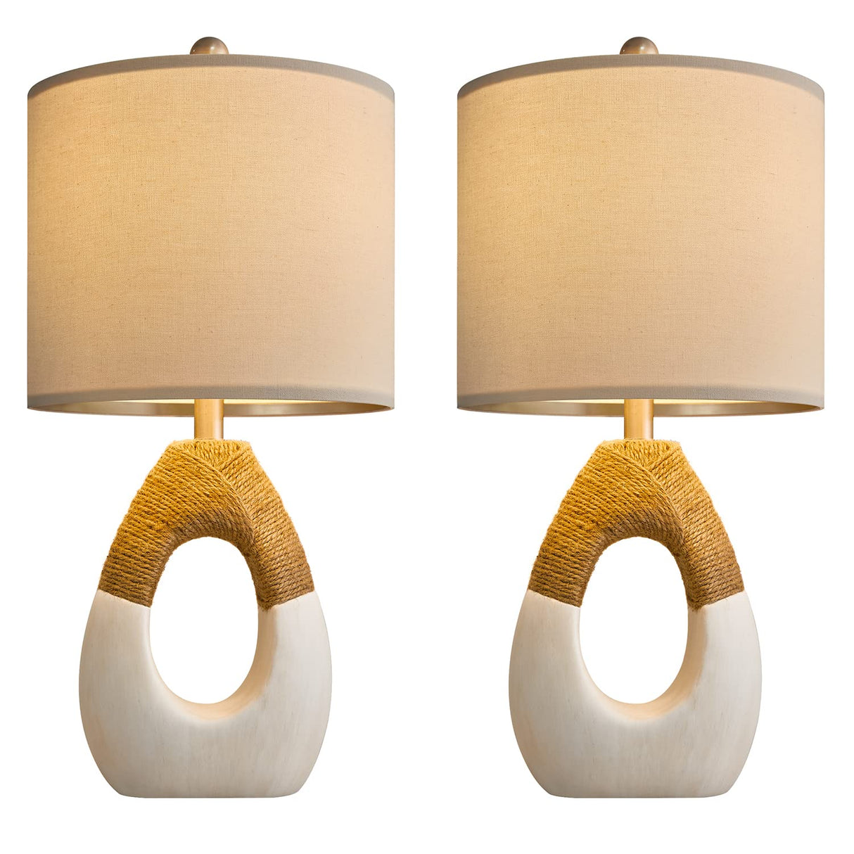 OYEARS Boho Table Lamps Bedroom Living Room Set 2 Small Farmhouse Rattan Table Lamp 19”Rustic Home Decoration Nightstand Bedside Lamp for Office Compatible with Smart Light Bulbs(Not Include Bulbs) OYEARS