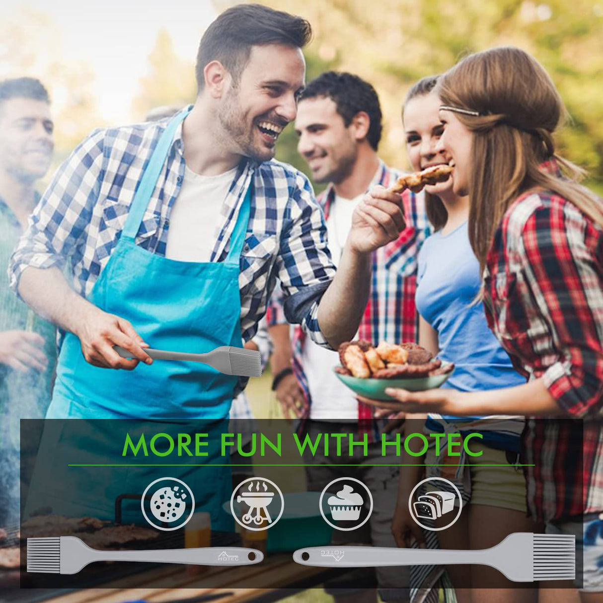 HOTEC Basting Brushes Silicone Heat Resistant Pastry Brushes Spread Oil Butter Sauce Marinades for BBQ Grill Barbecue Baking Kitchen Cooking BPA Free Dishwasher Safe (Grey 2) HOTEC