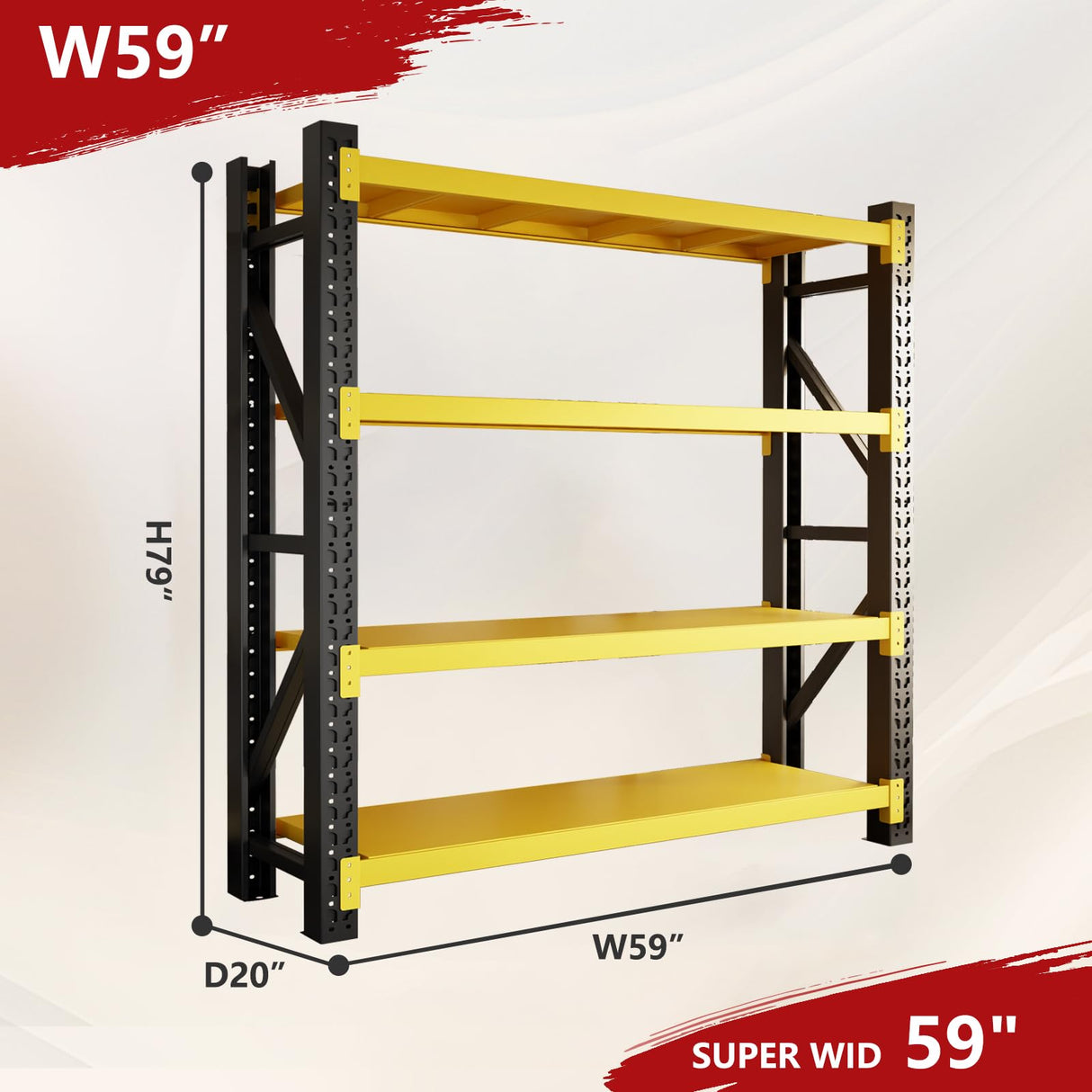 MDXEKE 5000lbs Garage Shelving Heavy Duty, 4-Tier Metal Adjustable Garage Shelves, Storage Shelves for Warehouse, Pantry, Basement, 59" W X 20" D X 79" H (Black+Yellow, 59x20x79) MDXEKE