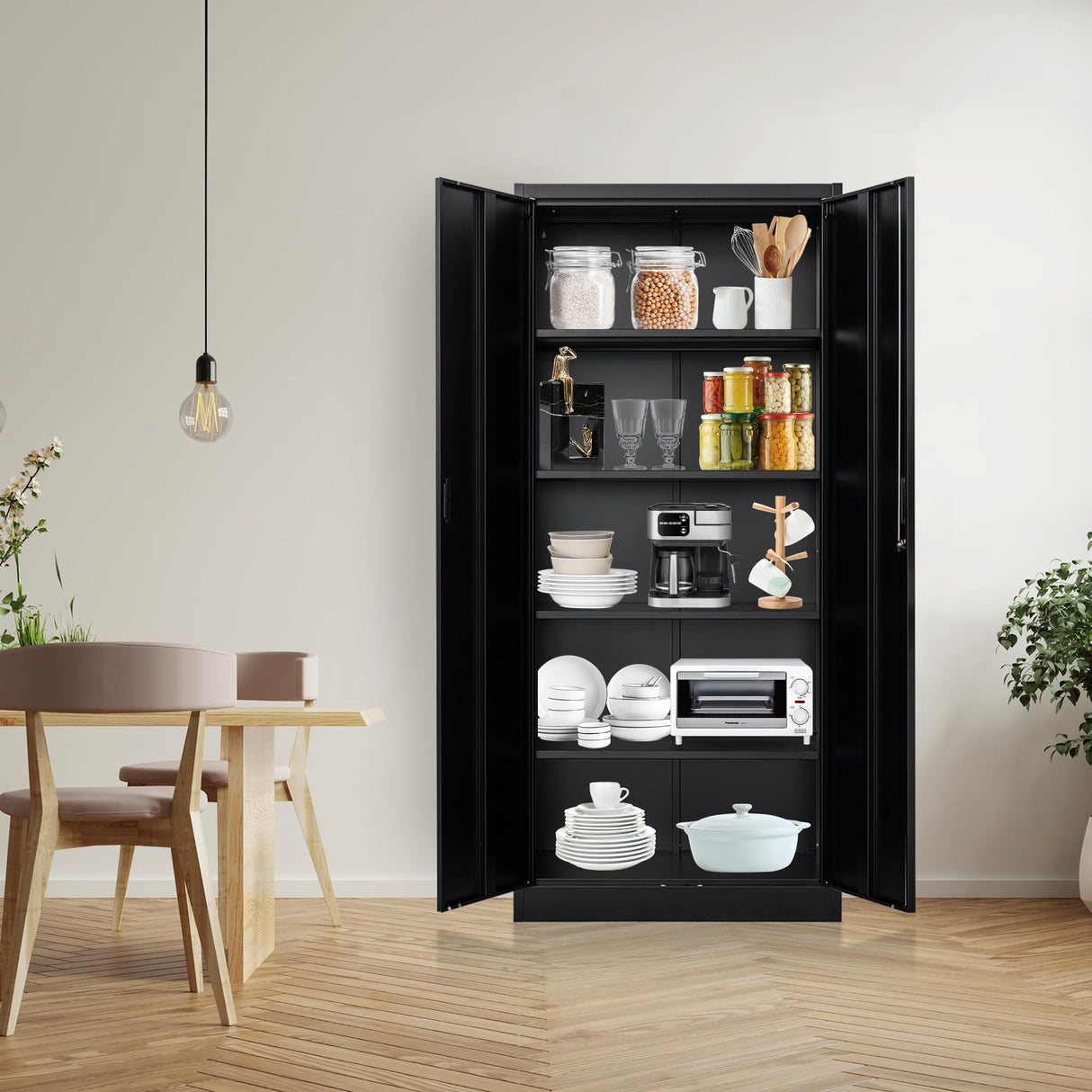 Wanfu Metal Storage Cabinet with Locking Doors and Adjustable Shelves, 71” Tall Steel Storage Cabinets for Garage, Home Office, Pantry(Black) Wanfu