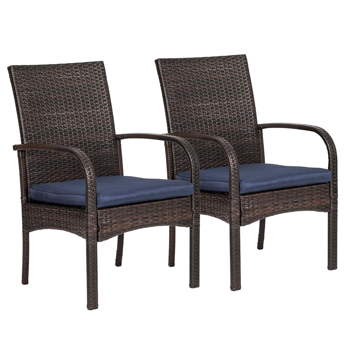 SAILARY Outdoor Wicker Patio Dining Chairs with Padded Cushions Set of 2: Porch Rattan Chairs Club Chairs with High Back and Deep Seating 350lbs, Brown SAILARY