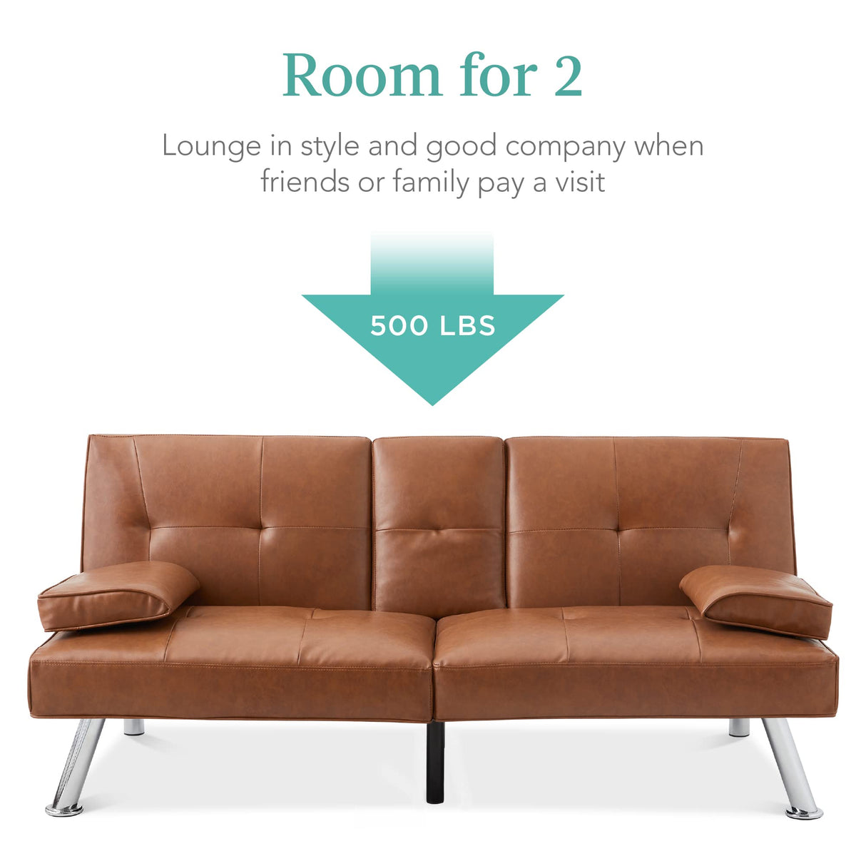 Best Choice Products Faux Leather Upholstered Modern Convertible Futon, Adjustable Folding Sofa Bed, Guest Bed w/Removable Armrests - Tan Best Choice Products