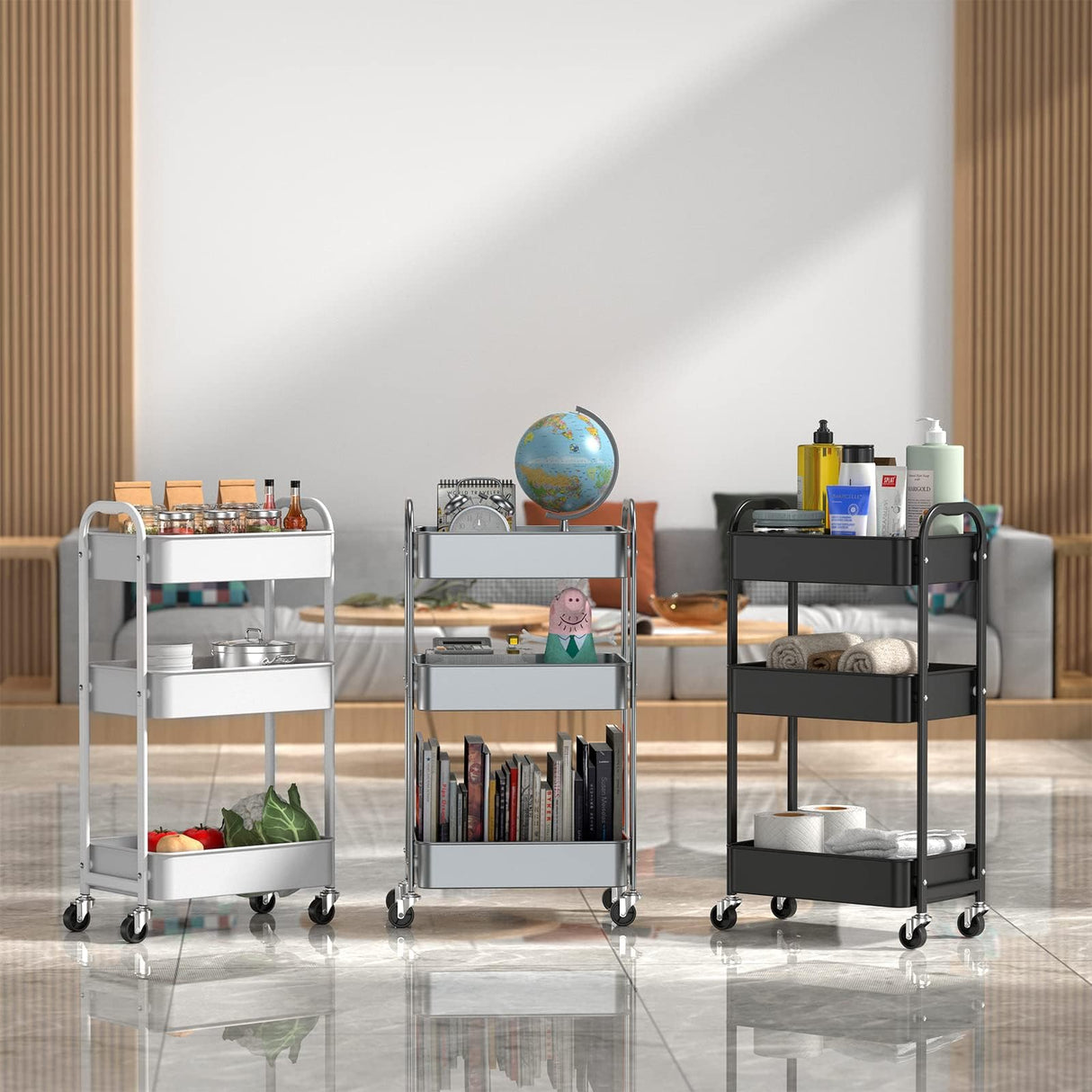 MAX Houser 3-Tier Rolling Utility Cart with Caster Wheels,Easy Assembly, for Kitchen, Bathroom (White) MAX Houser