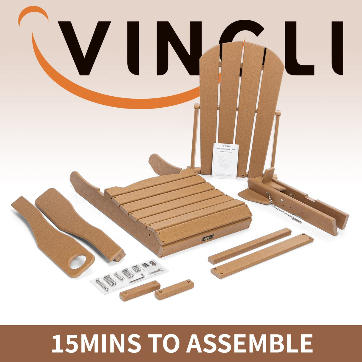 VINGLI Plastic Adirondack Chairs Set of 2, Folding with Cup Holder, Waterproof HDPE Material, Comfortable 380lb Weight Capacity for Outdoor Pool Patio Lounge Chair Lawn Furniture Firepit (Teak) VINGLI